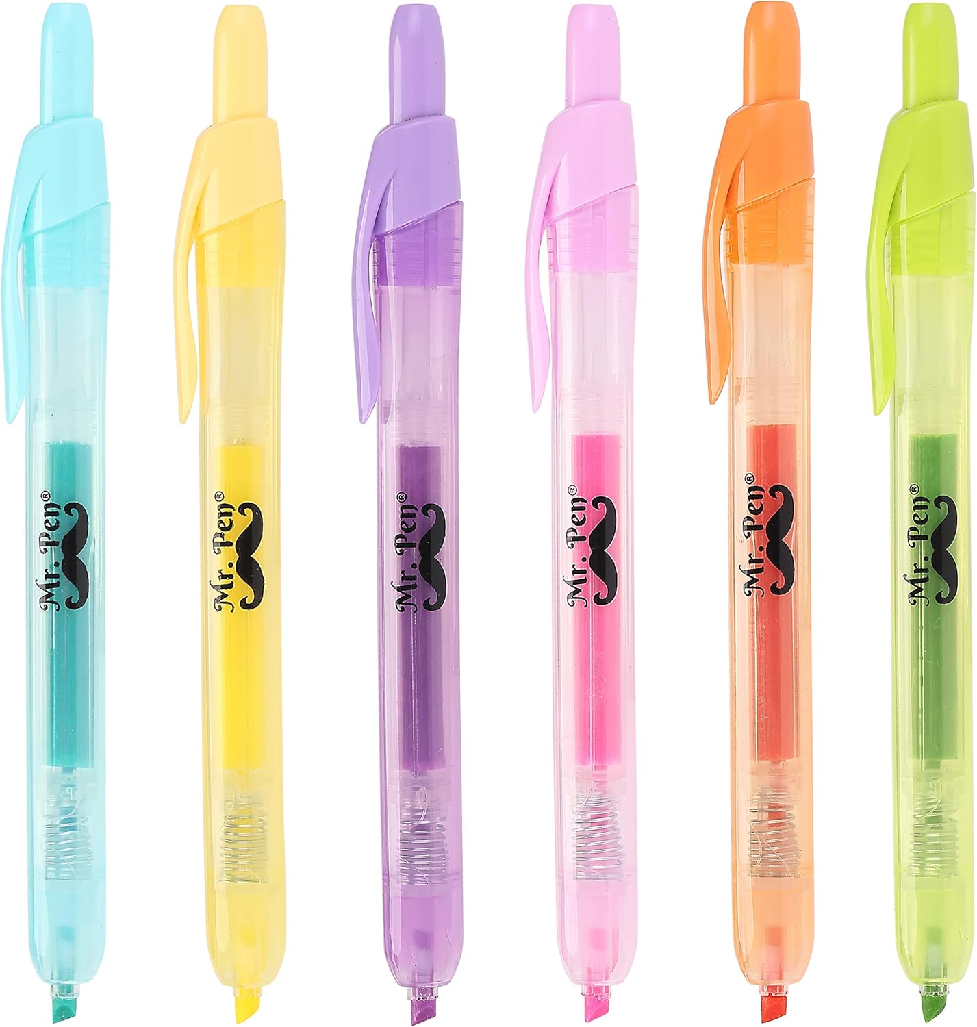 Mr. Pen- Retractable Highlighters, 6 Pack, Pastel Colors, Chisel Tip, No Smear Click Highlighter, Bible Journaling, Mild Markers, Pens Mr. Pen- Retractable Highlighters, 6 Pack, Pastel Colors, Chisel Tip, No Smear Click Highlighter, Bible Journaling, Mild Markers, Pens