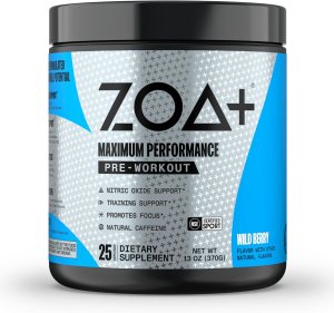 ZOA+ Zero Sugar Pre Workout Powder, Wild Berry – NSF Certified for Sport with Electrolytes, Creatine, Beta Alanine, Ginkgo Biloba, 200mg Caffeine – 25 Servings