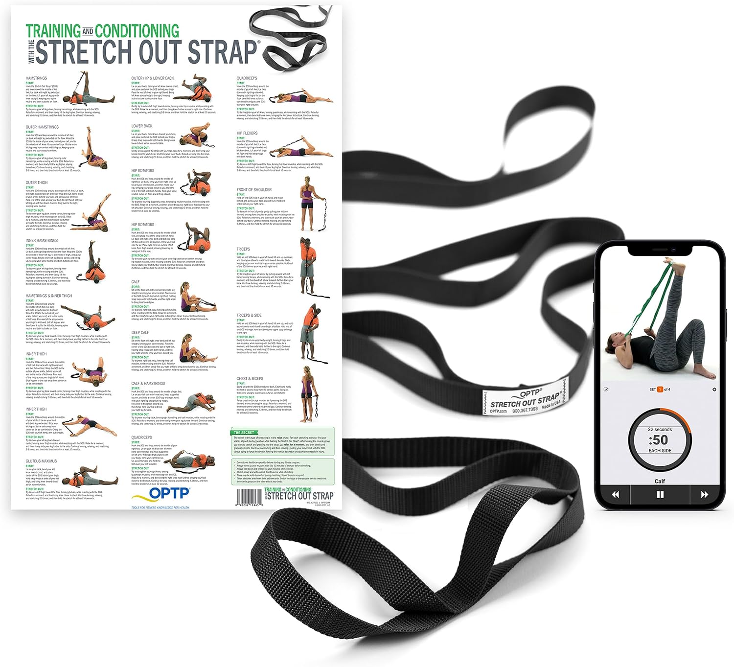 OPTP The Original Stretch Out Strap with Exercise Poster, USA Made Top Choice Stretch Out Straps for Physical Therapy, Yoga Stretching Strap or Knee Therapy (XL) OPTP The Original Stretch Out Strap with Exercise Poster, USA Made Top Choice Stretch Out Straps for Physical Therapy, Yoga Stretching Strap or Knee Therapy (XL)