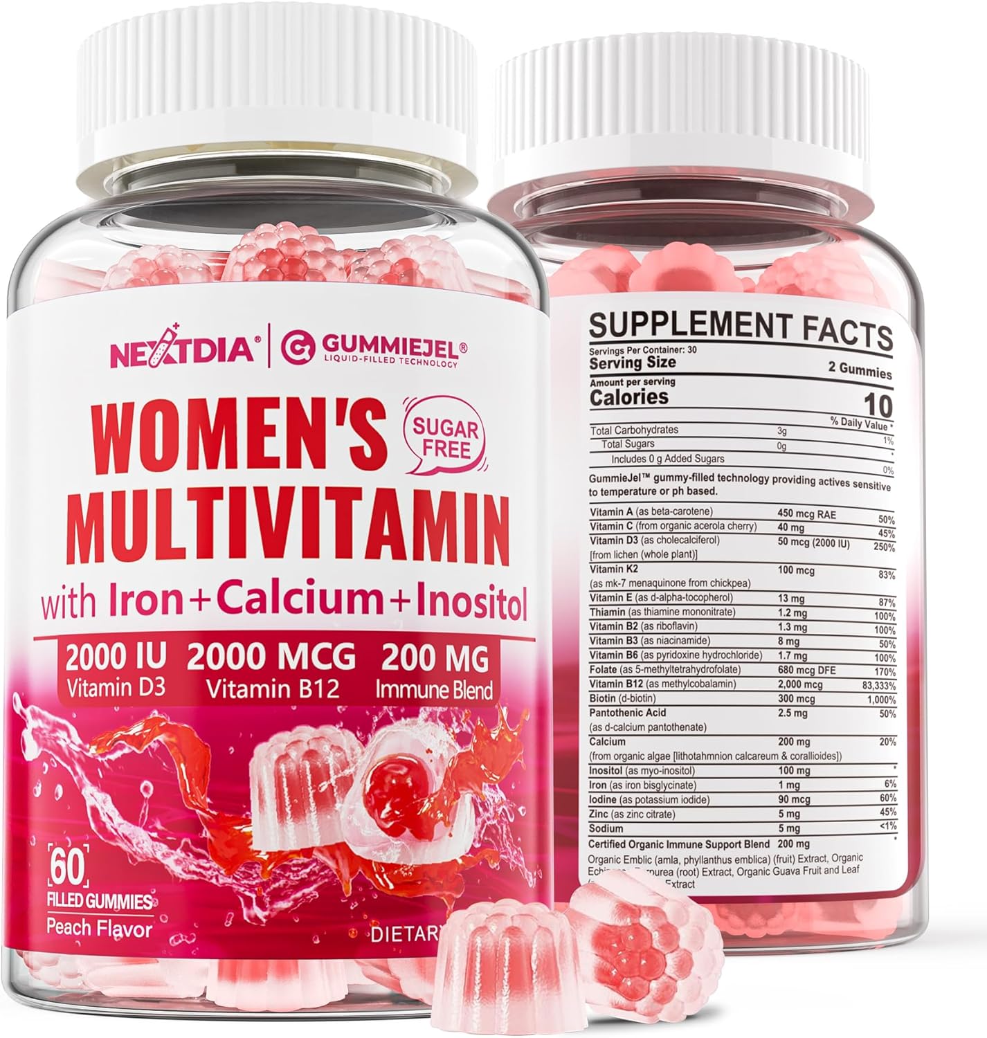 Methylated Multivitamin for Women Gummies, Calcium, D3 K2, Methylfolate & B12, Inositol, Daily Vitamin A, C, E, B Complex, Biotin, Iron – Energy, Immune, Bone, Skin Hair – Vegan, Sugar Free, 60 Count Methylated Multivitamin for Women Gummies, Calcium, D3 K2, Methylfolate & B12, Inositol, Daily Vitamin A, C, E, B Complex, Biotin, Iron – Energy, Immune, Bone, Skin Hair – Vegan, Sugar Free, 60 Count