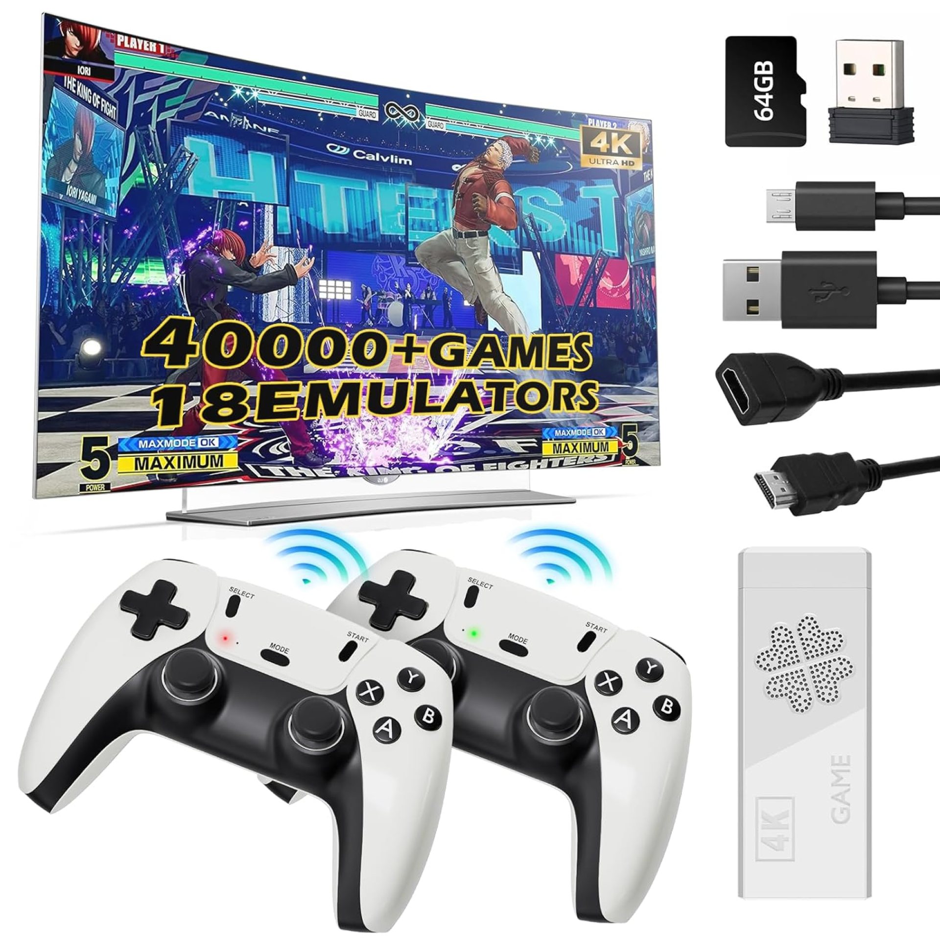 Upgraded Model Wireless Retro Game Stick,Retro Video Game Console,9 emulators, (64G),with Over 40000 Built-in Electronic Games,4K HDMI Output,Dual 2.4G Wireless Control Plug and Play Retro Game Upgraded Model Wireless Retro Game Stick,Retro Video Game Console,9 emulators, (64G),with Over 40000 Built-in Electronic Games,4K HDMI Output,Dual 2.4G Wireless Control Plug and Play Retro Game