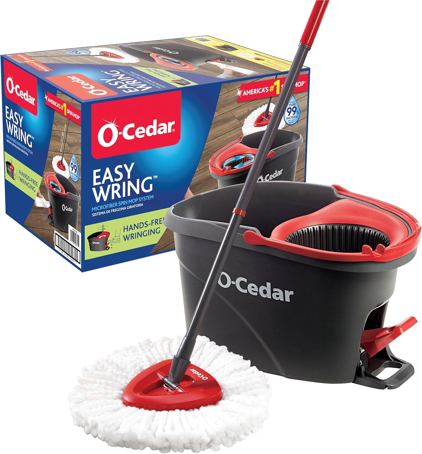 O-Cedar EasyWring Microfiber Spin Mop, Bucket Floor Cleaning System, Red, Gray, Standard O-Cedar EasyWring Microfiber Spin Mop, Bucket Floor Cleaning System, Red, Gray, Standard