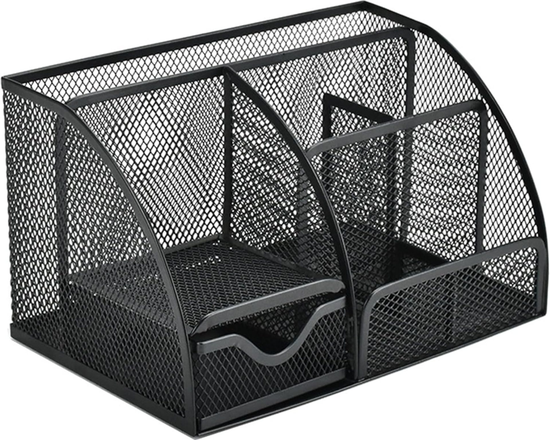 Black Mesh Pen Holder and Organizer Office Supplies with 7 Compartments, Desktop Organizer with Drawer, Metal Pen Holder for Desk, 9.1″ x 5.9″ x 5.5” Black Mesh Pen Holder and Organizer Office Supplies with 7 Compartments, Desktop Organizer with Drawer, Metal Pen Holder for Desk, 9.1″ x 5.9″ x 5.5”