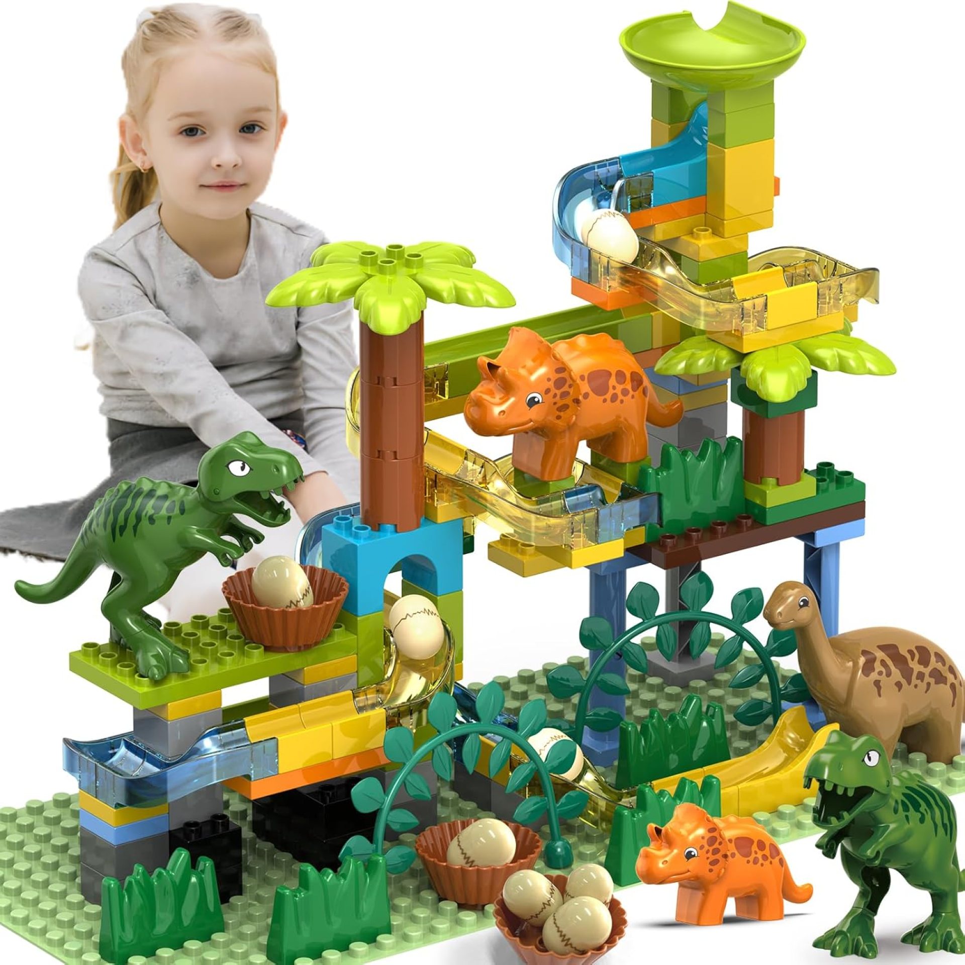 Dinosaur Marble Runs for Kids 4-8 Building Blocks/125Pcs Classic Big Blocks Compatible with LEGO DUPLOS for Age 2-5/Montessori Learning STEM Toys/Toddler Marble Maze Gift Toy for Kids Age 3,4,5,6,7,8+ Dinosaur Marble Runs for Kids 4-8 Building Blocks/125Pcs Classic Big Blocks Compatible with LEGO DUPLOS for Age 2-5/Montessori Learning STEM Toys/Toddler Marble Maze Gift Toy for Kids Age 3,4,5,6,7,8+