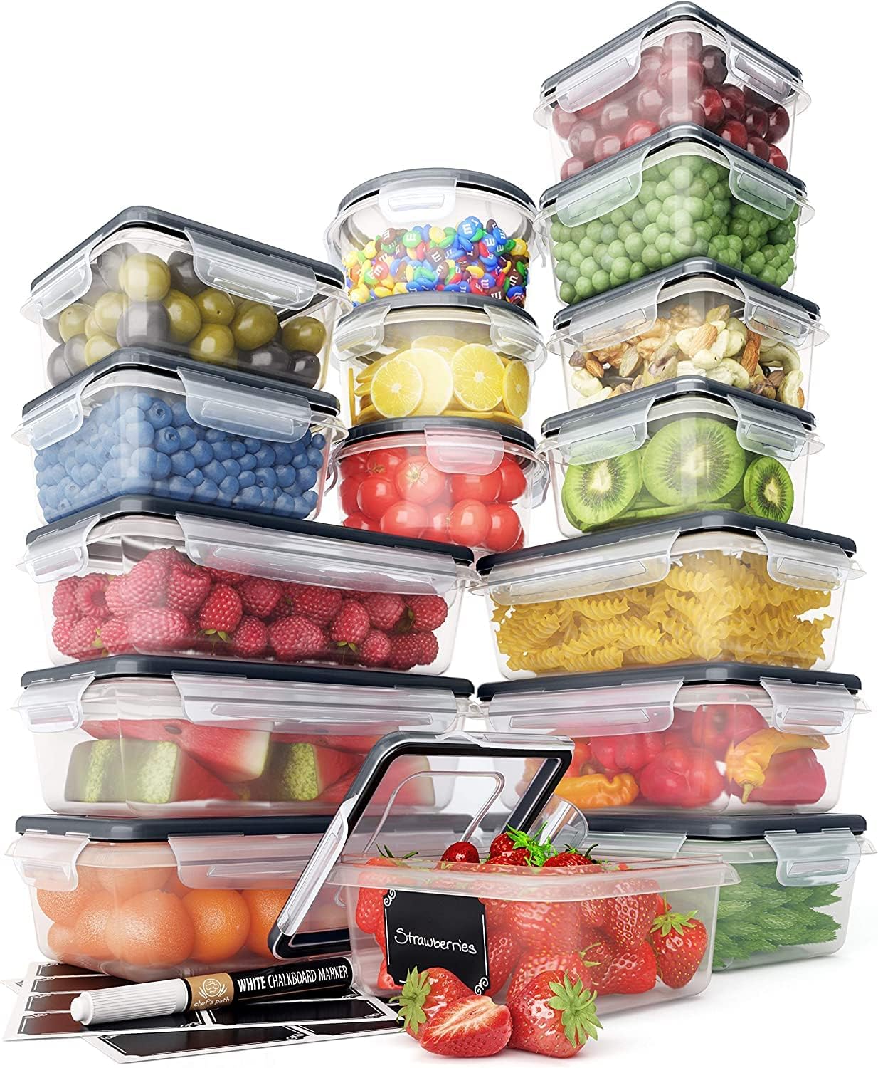 Chef’s Path 32 Piece Airtight Food Storage Containers with Easy Snap Lids, 16 Containers and Lids, Stackable Kitchen and Pantry Canisters for Meal Prep and Food Storage – Transparent Chef’s Path 32 Piece Airtight Food Storage Containers with Easy Snap Lids, 16 Containers and Lids, Stackable Kitchen and Pantry Canisters for Meal Prep and Food Storage – Transparent