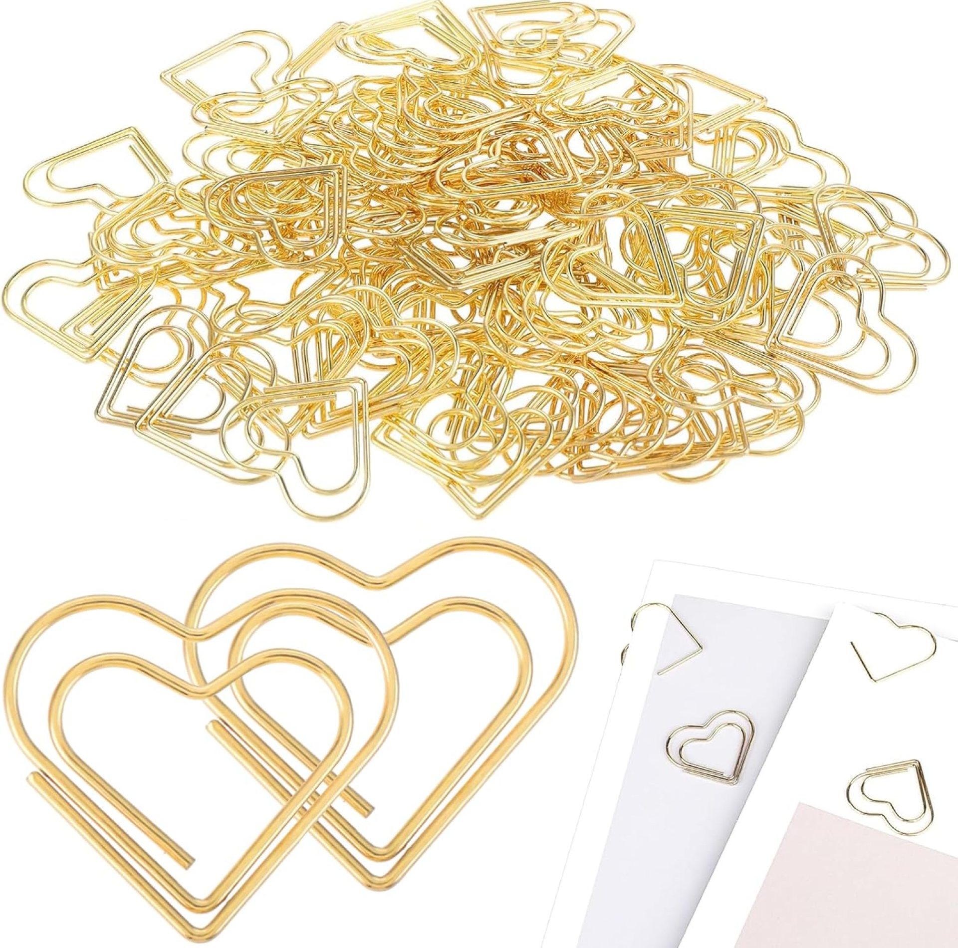 Cute Metal Heart Paper Clips: Love Shape Gold Binder Paperclips Mini Bookmark 100Pcs Document Note Sorting Organizer for Wedding Decorative Office Supplies Cute Metal Heart Paper Clips: Love Shape Gold Binder Paperclips Mini Bookmark 100Pcs Document Note Sorting Organizer for Wedding Decorative Office Supplies