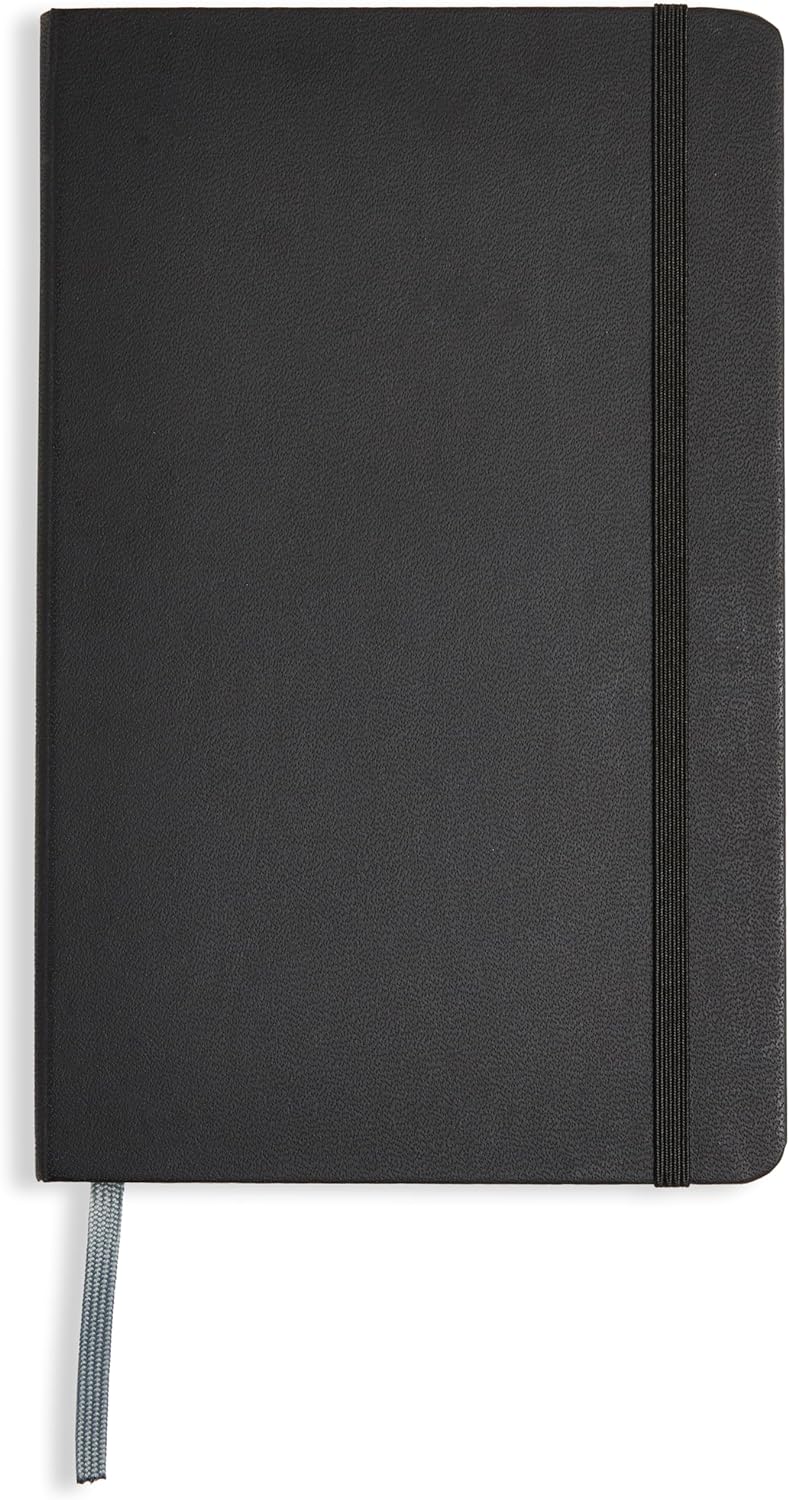 Amazon Basics Classic Lined Writing Notebook for Note Taking and Journaling, Hardcover with Elastic Closure, 240 Pages, 5″ x 8.25″, Black Amazon Basics Classic Lined Writing Notebook for Note Taking and Journaling, Hardcover with Elastic Closure, 240 Pages, 5″ x 8.25″, Black