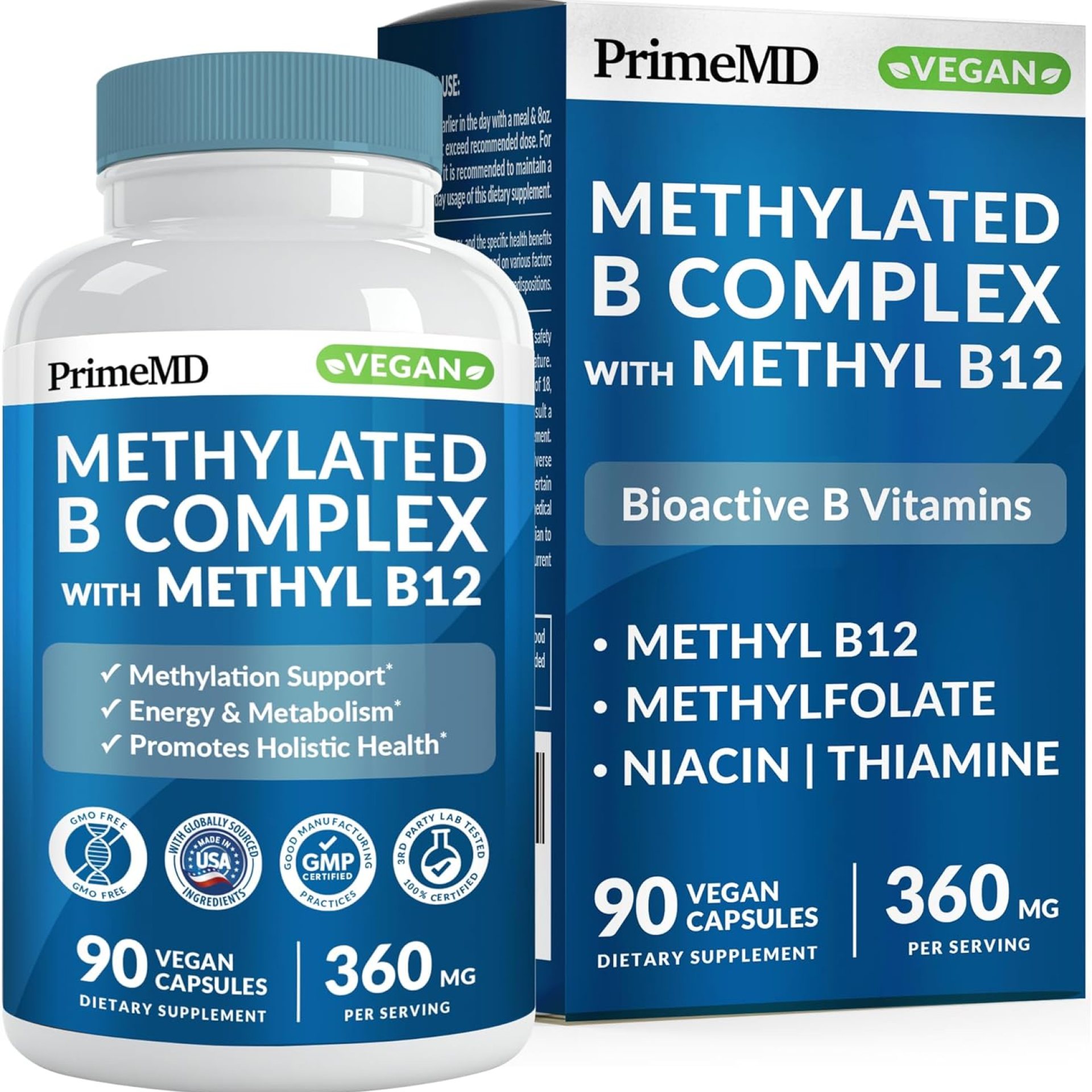 Methylated B Complex with Methylfolate and B12 Methylcobalamin 1000 mcg – Methylated Multivitamin for Energy, Brain Function, and Wellness – Vitamin B Complex for Men & Women (90 Servings) (Pack of 1) Methylated B Complex with Methylfolate and B12 Methylcobalamin 1000 mcg – Methylated Multivitamin for Energy, Brain Function, and Wellness – Vitamin B Complex for Men & Women (90 Servings) (Pack of 1)