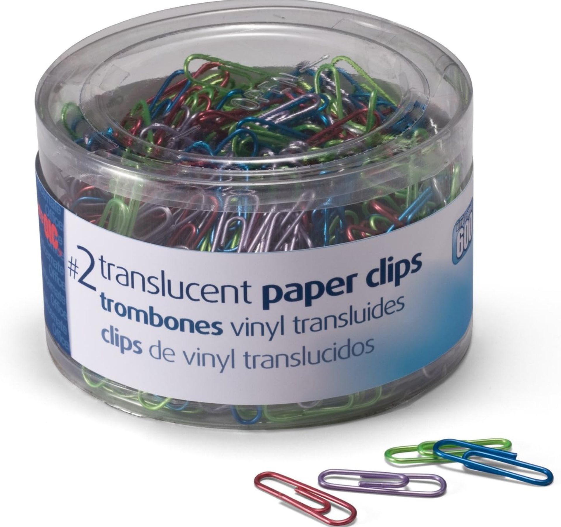 Officemate Translucent Paper Clips, Size 2, Assorted Colors, 600 Count (Pack of 1) (97211) Officemate Translucent Paper Clips, Size 2, Assorted Colors, 600 Count (Pack of 1) (97211)