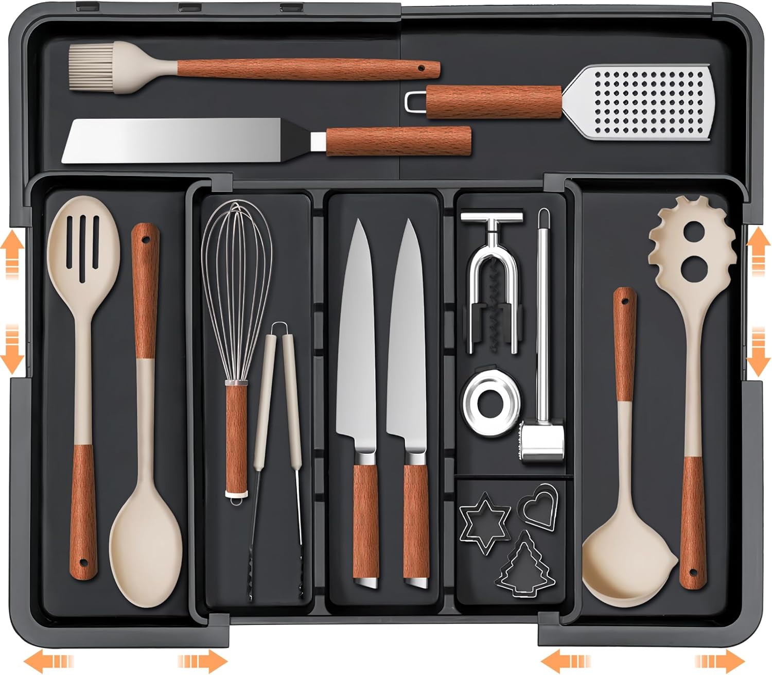 Large Utensil Drawer Organizer Expandable Silverware Organizer for Kitchen Drawer Adjustable Cooking Utensil Holder Cutlery Flatware Tray Spatula Tools Gadgets Storage Dividers Plastic Black Large Utensil Drawer Organizer Expandable Silverware Organizer for Kitchen Drawer Adjustable Cooking Utensil Holder Cutlery Flatware Tray Spatula Tools Gadgets Storage Dividers Plastic Black