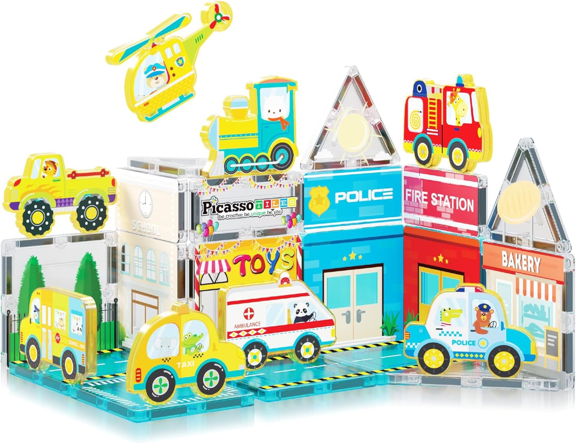 PicassoTiles Magnet Tile Building Blocks Metro City Themed Playset with 8 Character Action Figures Magnetic Tiles STEM Learning Early Education Toy Construction Set Toddlers Boys Girls Ages 3+ PTQ24 PicassoTiles Magnet Tile Building Blocks Metro City Themed Playset with 8 Character Action Figures Magnetic Tiles STEM Learning Early Education Toy Construction Set Toddlers Boys Girls Ages 3+ PTQ24