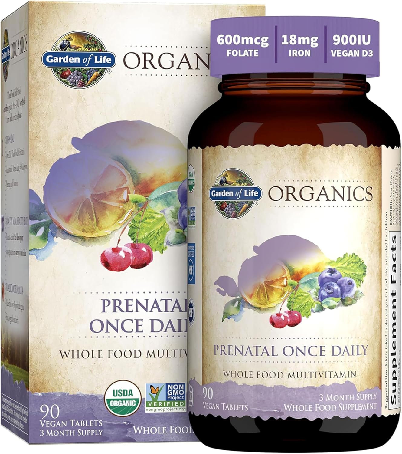 Garden of Life Prenatal Vitamins for Women, Organics Folate for Energy & Healthy Fetal Development, Non-constipating Iron, Vitamin C, B6, B12, D3, Non-GMO, Gluten-Free, Vegan, 90 Day Supply Garden of Life Prenatal Vitamins for Women, Organics Folate for Energy & Healthy Fetal Development, Non-constipating Iron, Vitamin C, B6, B12, D3, Non-GMO, Gluten-Free, Vegan, 90 Day Supply