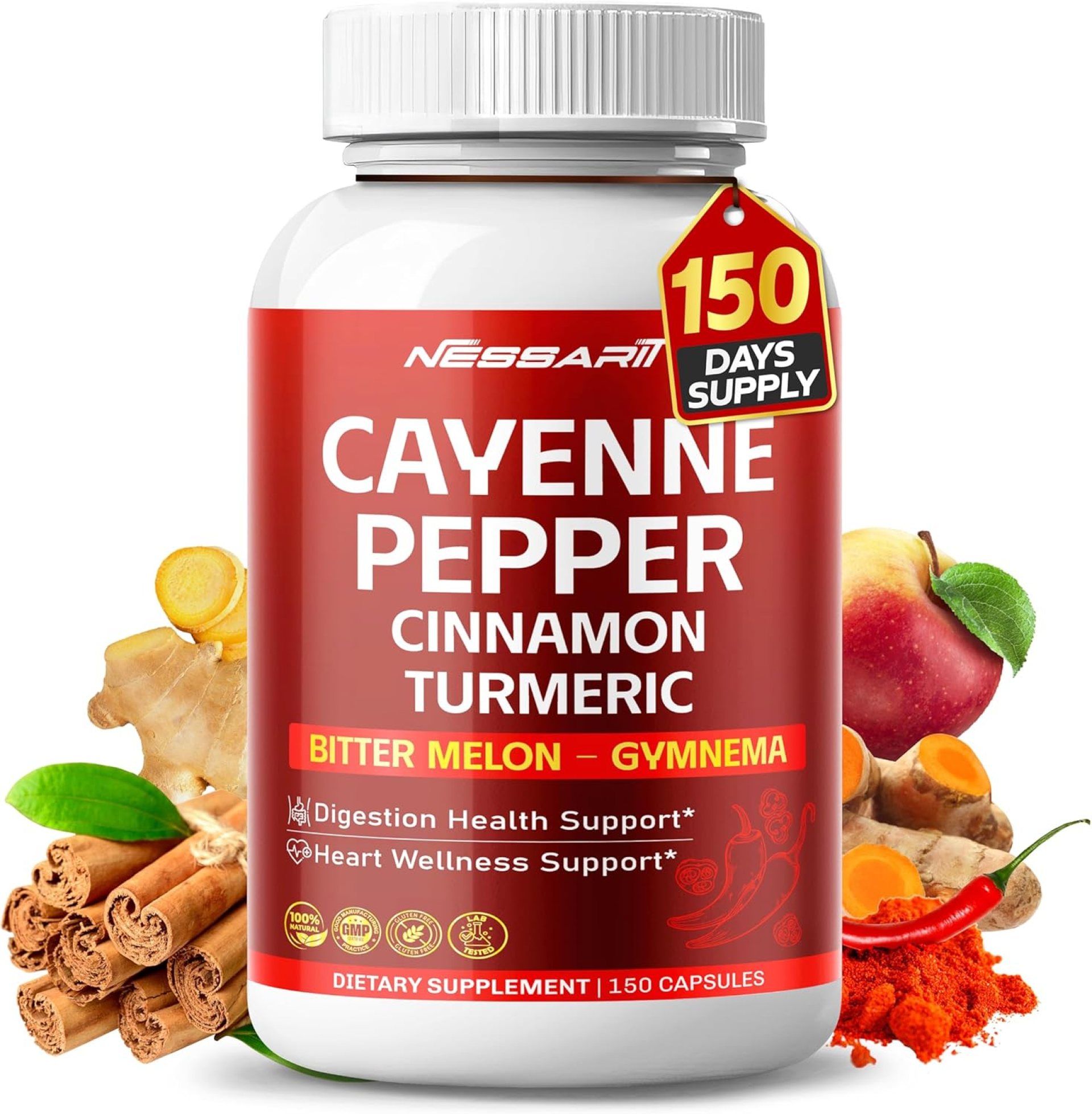 Cayenne Pepper 7,250mg – 14-in-1 Natural Blend with Cinnamon Turmeric Ginger Odorless Garlic Peppermint Fennel – 150 Count – Made & Tested in The USA Cayenne Pepper 7,250mg – 14-in-1 Natural Blend with Cinnamon Turmeric Ginger Odorless Garlic Peppermint Fennel – 150 Count – Made & Tested in The USA