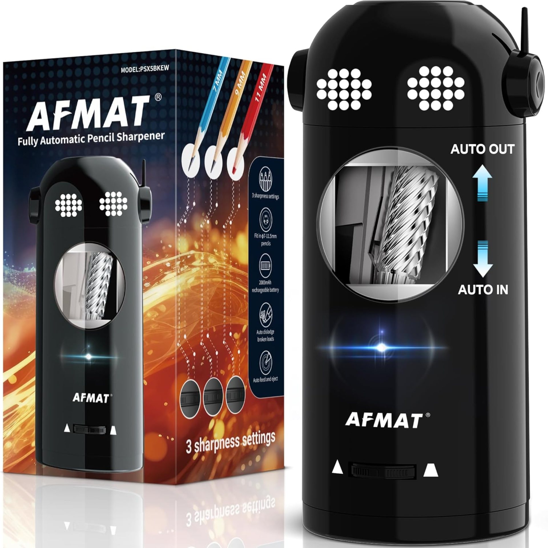 AFMAT Electric Pencil Sharpener Fully Automatic, Robot Pencil Sharpener for 7-11.5mm Pencils, Rechargeable Sharpener Hands-Free, Battery Operated for Home, Office, Classroom AFMAT Electric Pencil Sharpener Fully Automatic, Robot Pencil Sharpener for 7-11.5mm Pencils, Rechargeable Sharpener Hands-Free, Battery Operated for Home, Office, Classroom