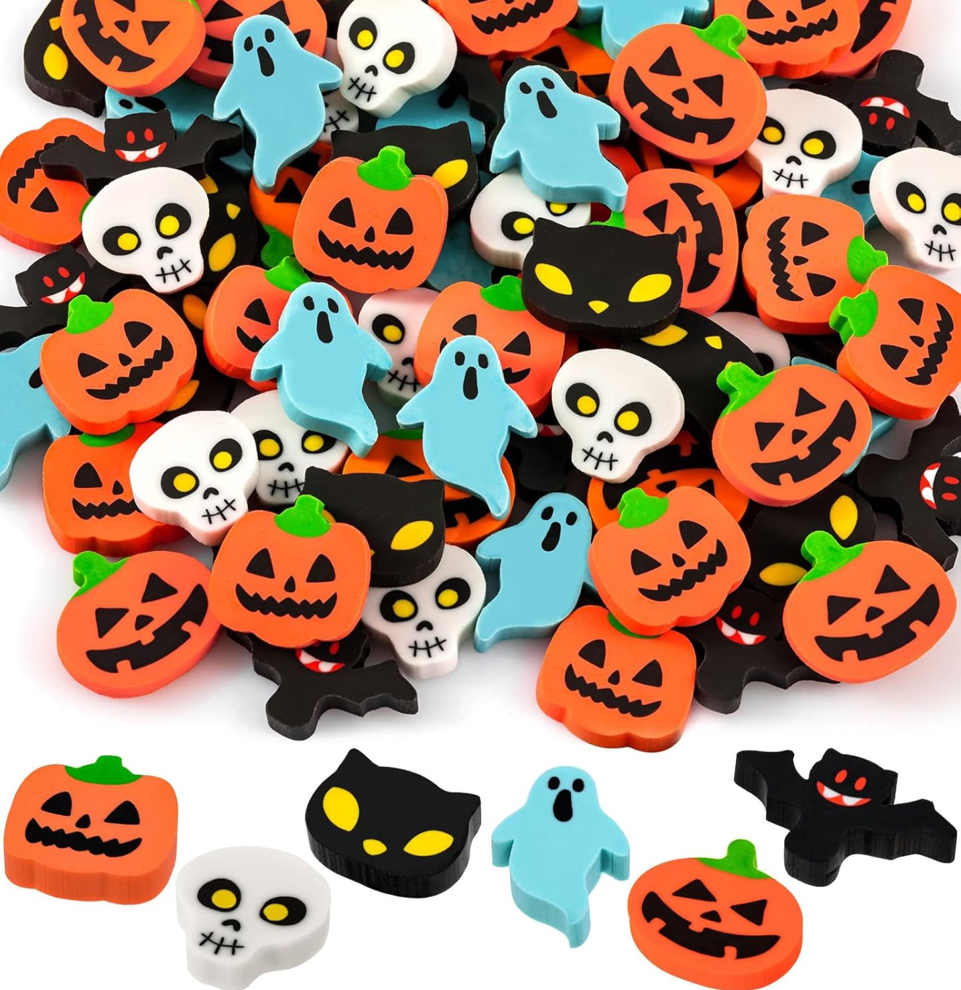 YGAOHF 150 Pack Cute Mini Erasers – 6 Styles, Fun Pumpkin Ghost Bat Erasers, Trick or Treat Party Favors, Halloween Decorations YGAOHF 150 Pack Cute Mini Erasers – 6 Styles, Fun Pumpkin Ghost Bat Erasers, Trick or Treat Party Favors, Halloween Decorations