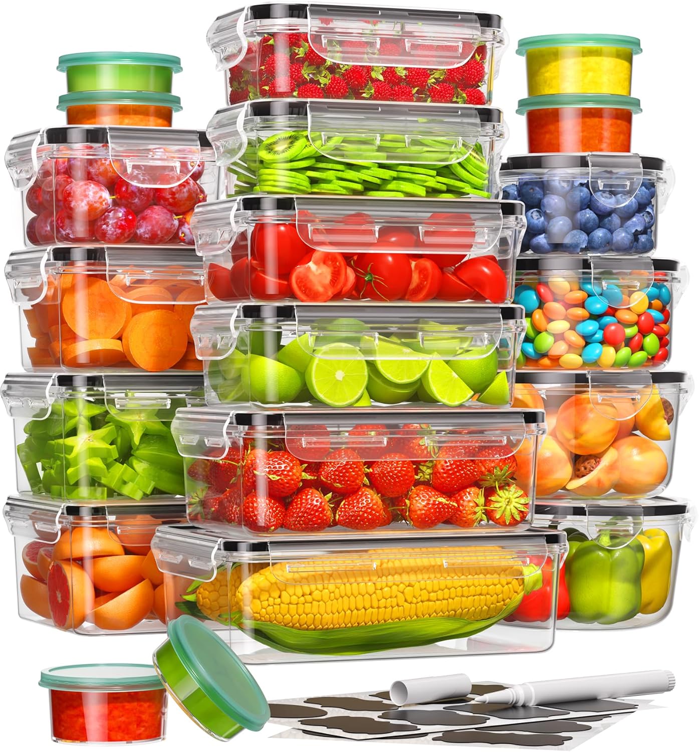 40 Piece Food Storage Containers with Lids(20 Containers & 20 Lids), BPA-Free Plastic Food Containers for Kitchen Storage and Organization, Leak Proof Meal Prep Container, Includes Labels & Pen 40 Piece Food Storage Containers with Lids(20 Containers & 20 Lids), BPA-Free Plastic Food Containers for Kitchen Storage and Organization, Leak Proof Meal Prep Container, Includes Labels & Pen