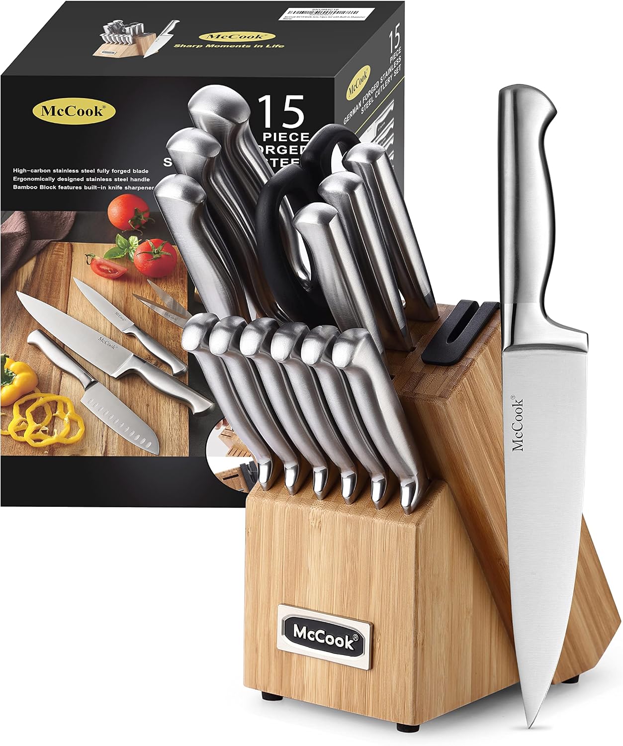 McCook® Knife Sets,German Stainless Steel Knife Block Sets with Built-in Sharpener McCook® Knife Sets,German Stainless Steel Knife Block Sets with Built-in Sharpener