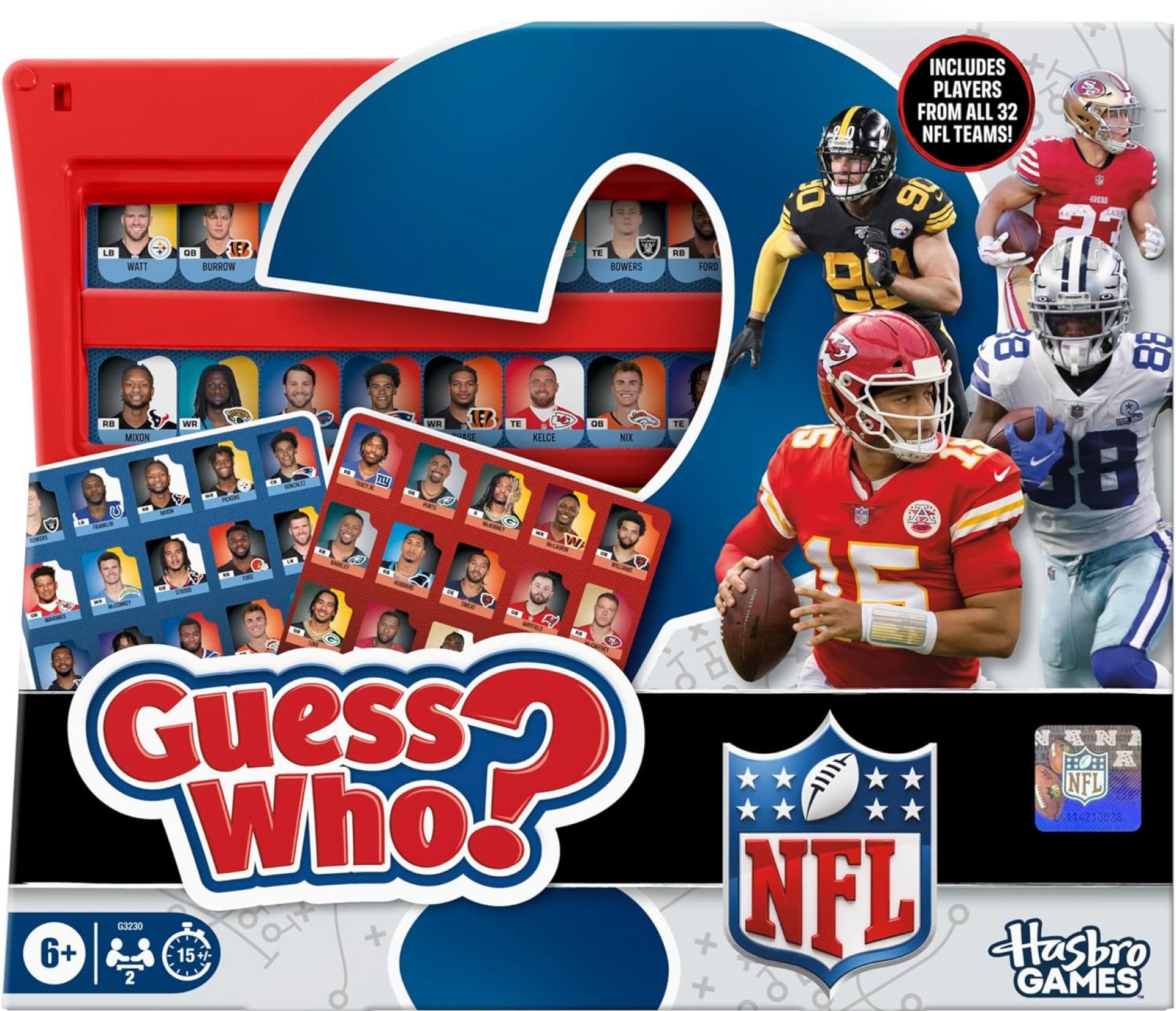 Guess Who? NFL Edition Board Game | Officially Licensed NFL Game for Kids and Families | Ages 6+ | 2 Players | 15 Mins. | Football Games Guess Who? NFL Edition Board Game | Officially Licensed NFL Game for Kids and Families | Ages 6+ | 2 Players | 15 Mins. | Football Games