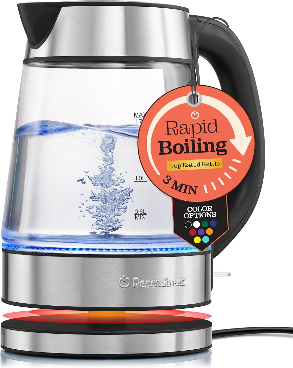 Speed-Boil Electric Kettle For Coffee & Tea – 1.7L Water Boiler 1500W, Borosilicate Glass, Easy Clean Wide Opening, Auto Shut-Off, Cool Touch Handle, LED Light. 360° Rotation, Boil Dry Protection Speed-Boil Electric Kettle For Coffee & Tea – 1.7L Water Boiler 1500W, Borosilicate Glass, Easy Clean Wide Opening, Auto Shut-Off, Cool Touch Handle, LED Light. 360° Rotation, Boil Dry Protection