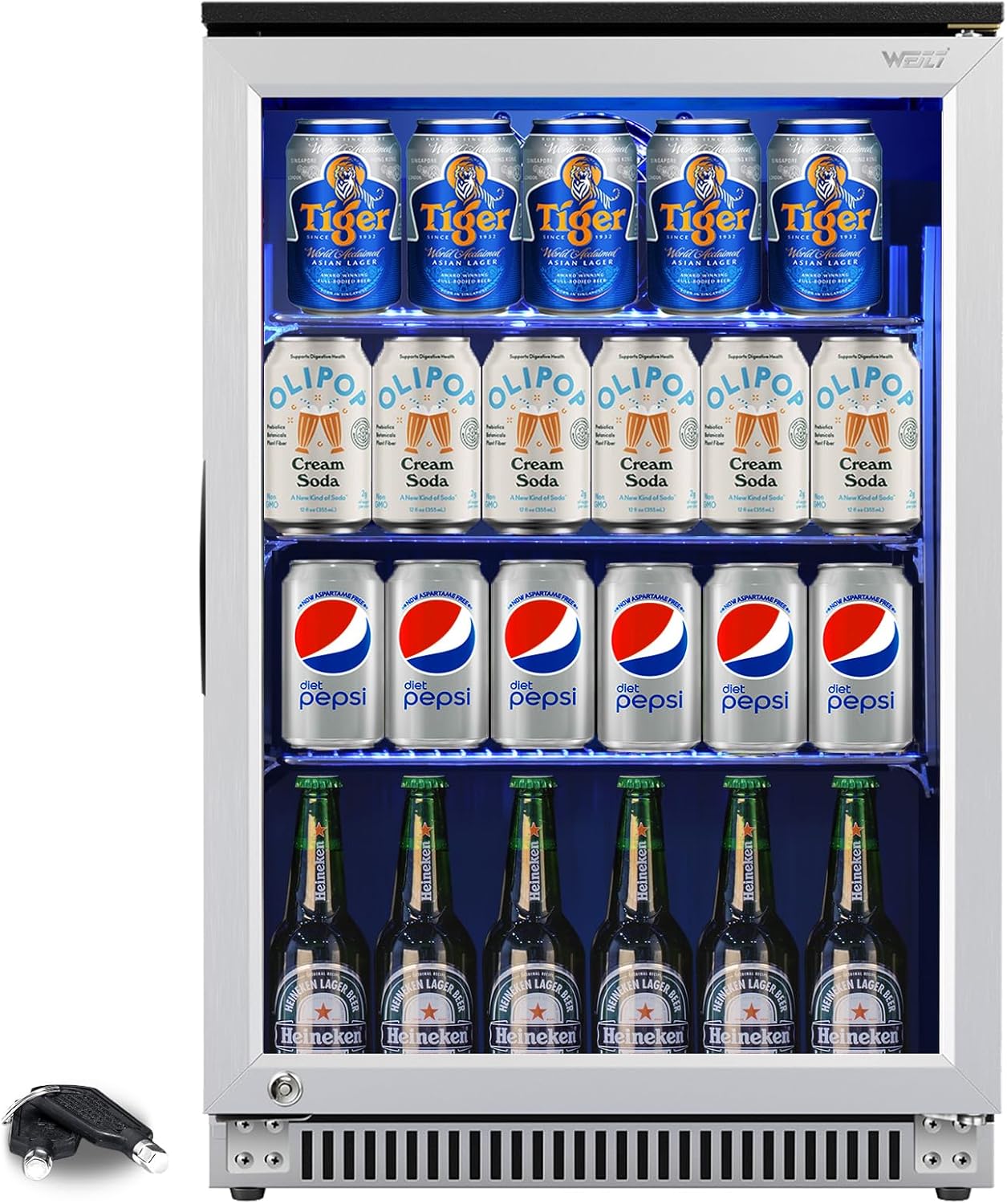 Weili 20 Inch Built in Beverage Refrigerator with Lock, Under Counter or Freestanding 120 Can Soda Beer Drink Cooler Fridge with Stainless Steel and Glass Door Weili 20 Inch Built in Beverage Refrigerator with Lock, Under Counter or Freestanding 120 Can Soda Beer Drink Cooler Fridge with Stainless Steel and Glass Door