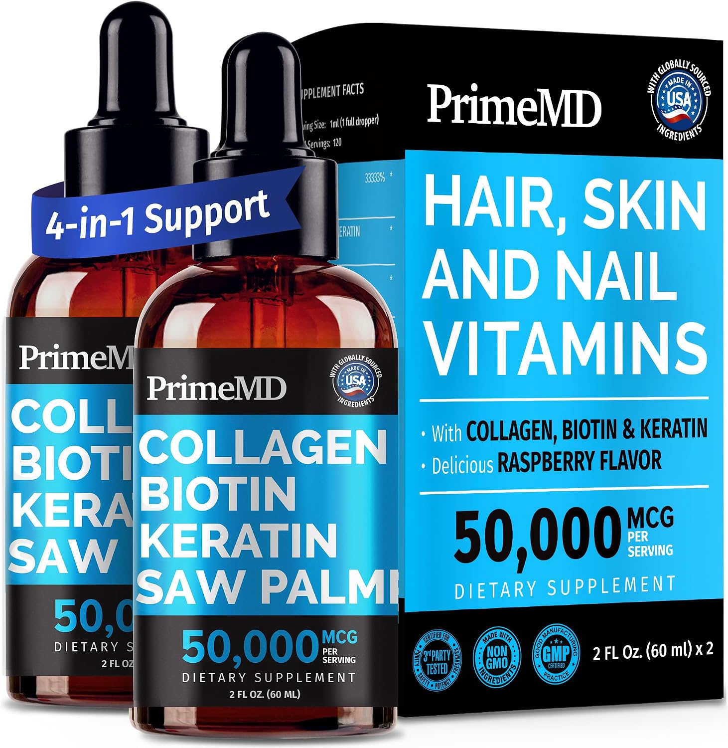 Liquid Collagen Peptides for Women – Serum Complex with Biotin Vitamin, Hydrolyzed Keratin Protein and Saw Palmetto – Comprehensive Formula for Hair, Skin, and Nails Wellness – 2fl oz (Pack of 2) Liquid Collagen Peptides for Women – Serum Complex with Biotin Vitamin, Hydrolyzed Keratin Protein and Saw Palmetto – Comprehensive Formula for Hair, Skin, and Nails Wellness – 2fl oz (Pack of 2)