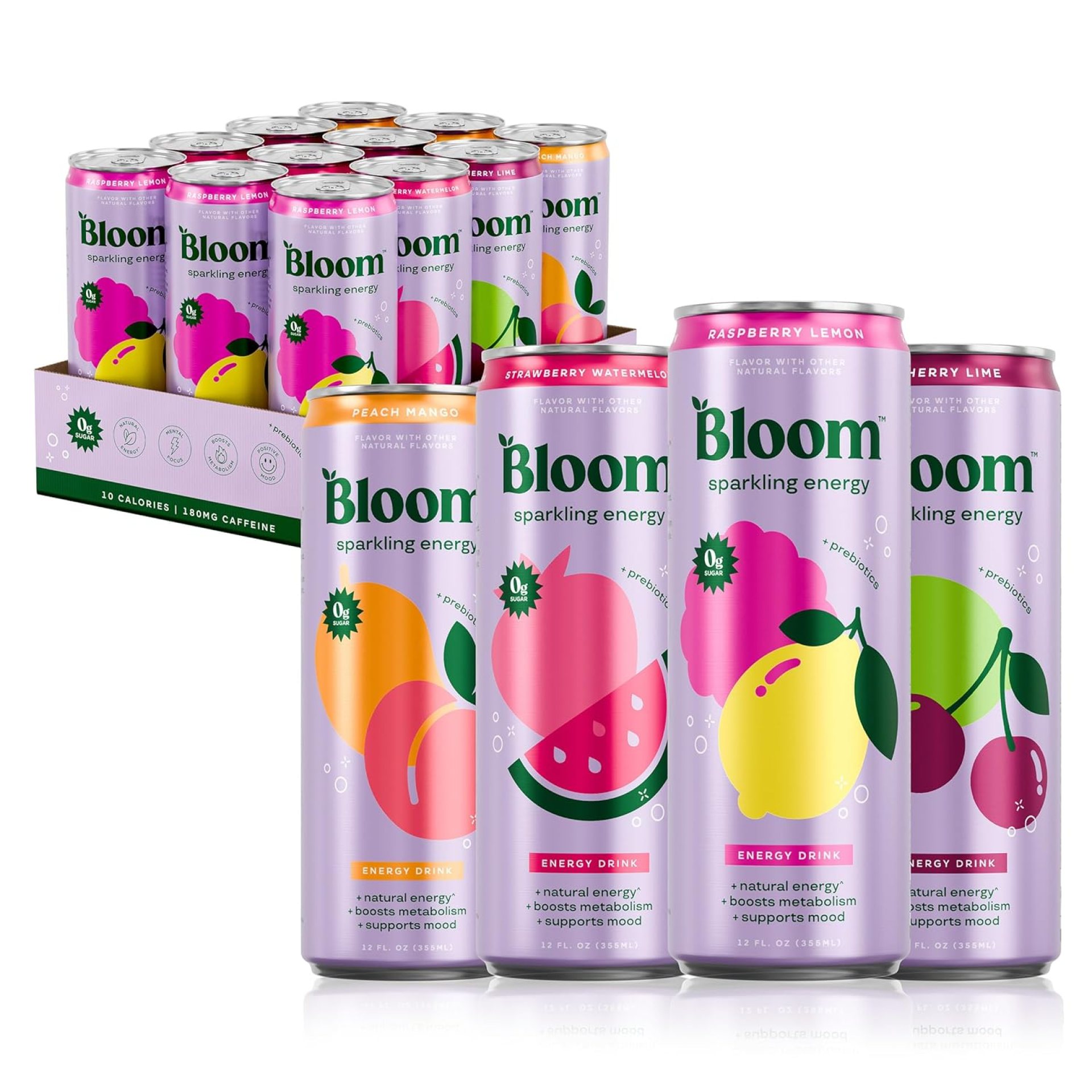 Bloom Nutrition Sparkling Energy Drink – Variety Pack – Natural Caffeine, Zero Sugar, 180mg Caffeine – Antioxidant-Rich with Green Coffee Bean, Green Tea Extract, Prebiotics – 12oz 12 Pack Bloom Nutrition Sparkling Energy Drink – Variety Pack – Natural Caffeine, Zero Sugar, 180mg Caffeine – Antioxidant-Rich with Green Coffee Bean, Green Tea Extract, Prebiotics – 12oz 12 Pack