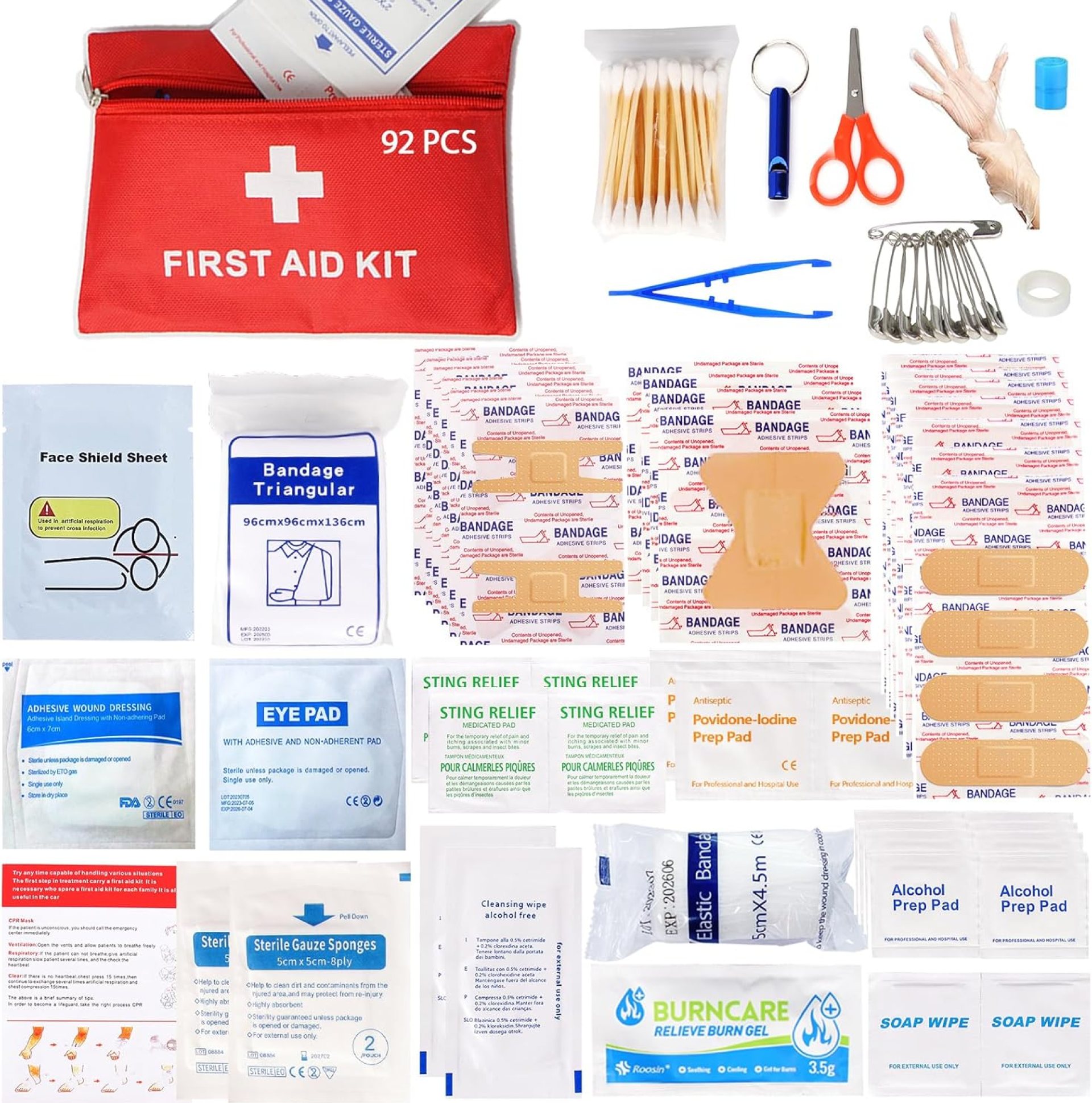 First Aid Kit – 92 Piece Mini Emergency Kits for Car, Basic Outdoor Essentials Survival Trauma Kit Bag, Small Travel Medicine Kit for Home, Sports, Boat, Vehicle, Office, Camping, Hiking First Aid Kit – 92 Piece Mini Emergency Kits for Car, Basic Outdoor Essentials Survival Trauma Kit Bag, Small Travel Medicine Kit for Home, Sports, Boat, Vehicle, Office, Camping, Hiking