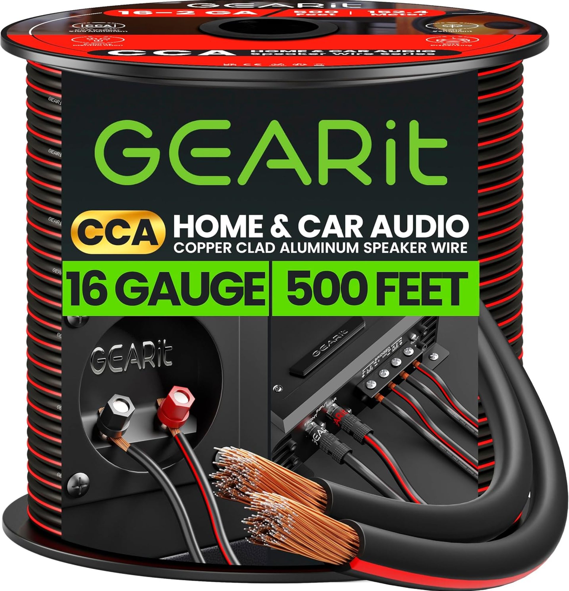 16AWG Speaker Wire, GearIT Pro Series 16 Gauge Speaker Wire Cable (500 Feet / 152.4 Meters) Great Use for Home Theater Speakers and Car Speakers, Black 16AWG Speaker Wire, GearIT Pro Series 16 Gauge Speaker Wire Cable (500 Feet / 152.4 Meters) Great Use for Home Theater Speakers and Car Speakers, Black