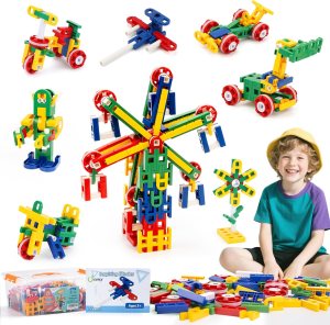 cossy STEM Building Toys for Kids, Construction Building Blocks, Educational Toys for 3-5 4-8 5-7 6-8 Year Old, Creative Games, Engineering, STEM Kits, 208 Pcs