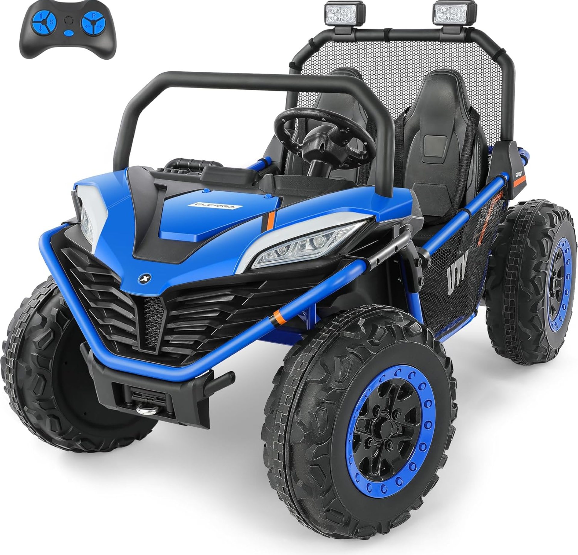 ELEMARA 2 Seater XL Ride on Car for Kids,12V 4.0mph Battery Powered Electric Off-Road UTV Toy,4WD Electric Vehicle with Remote Control,LED Lights,Bluetooth,3 Speeds,2 Spring for Boys & Girls,Navy ELEMARA 2 Seater XL Ride on Car for Kids,12V 4.0mph Battery Powered Electric Off-Road UTV Toy,4WD Electric Vehicle with Remote Control,LED Lights,Bluetooth,3 Speeds,2 Spring for Boys & Girls,Navy