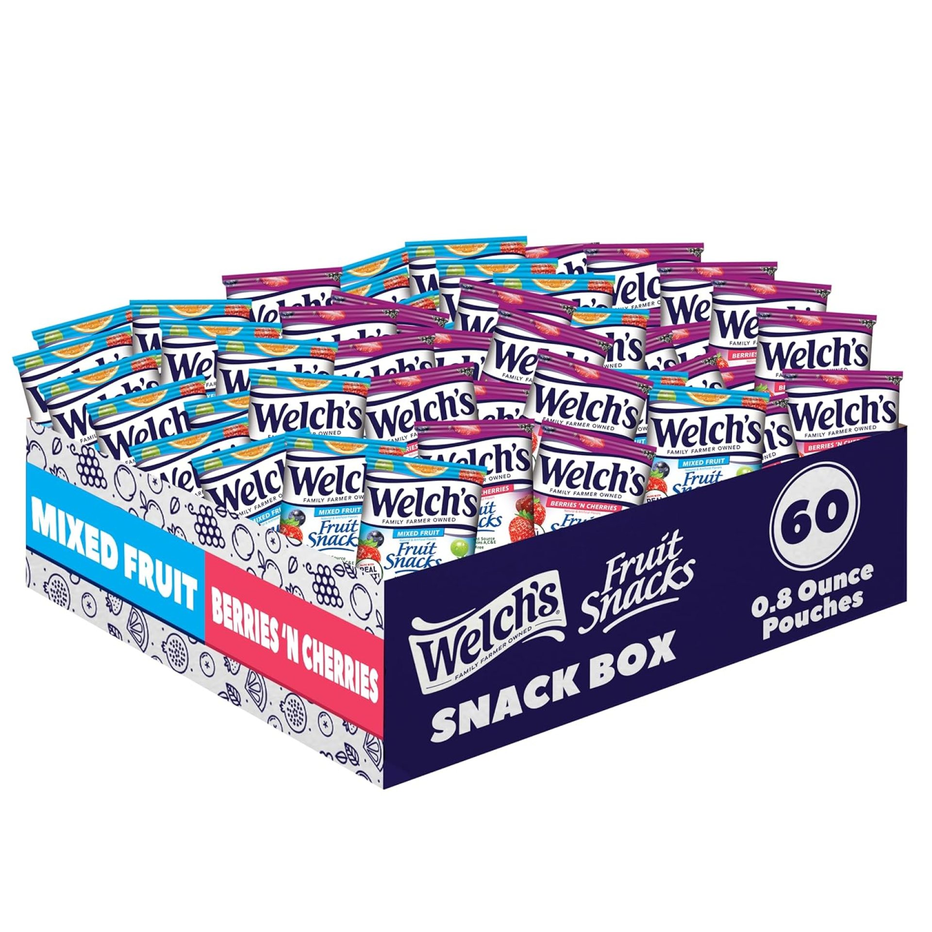 Welch’s Fruit Snacks, Mixed Fruit & Berries ‘N Cherries Variety Pack, Great for School Lunches, Bulk Pack, Individual Single Serve Bags, 0.8 oz (Pack of 60) Welch’s Fruit Snacks, Mixed Fruit & Berries ‘N Cherries Variety Pack, Great for School Lunches, Bulk Pack, Individual Single Serve Bags, 0.8 oz (Pack of 60)