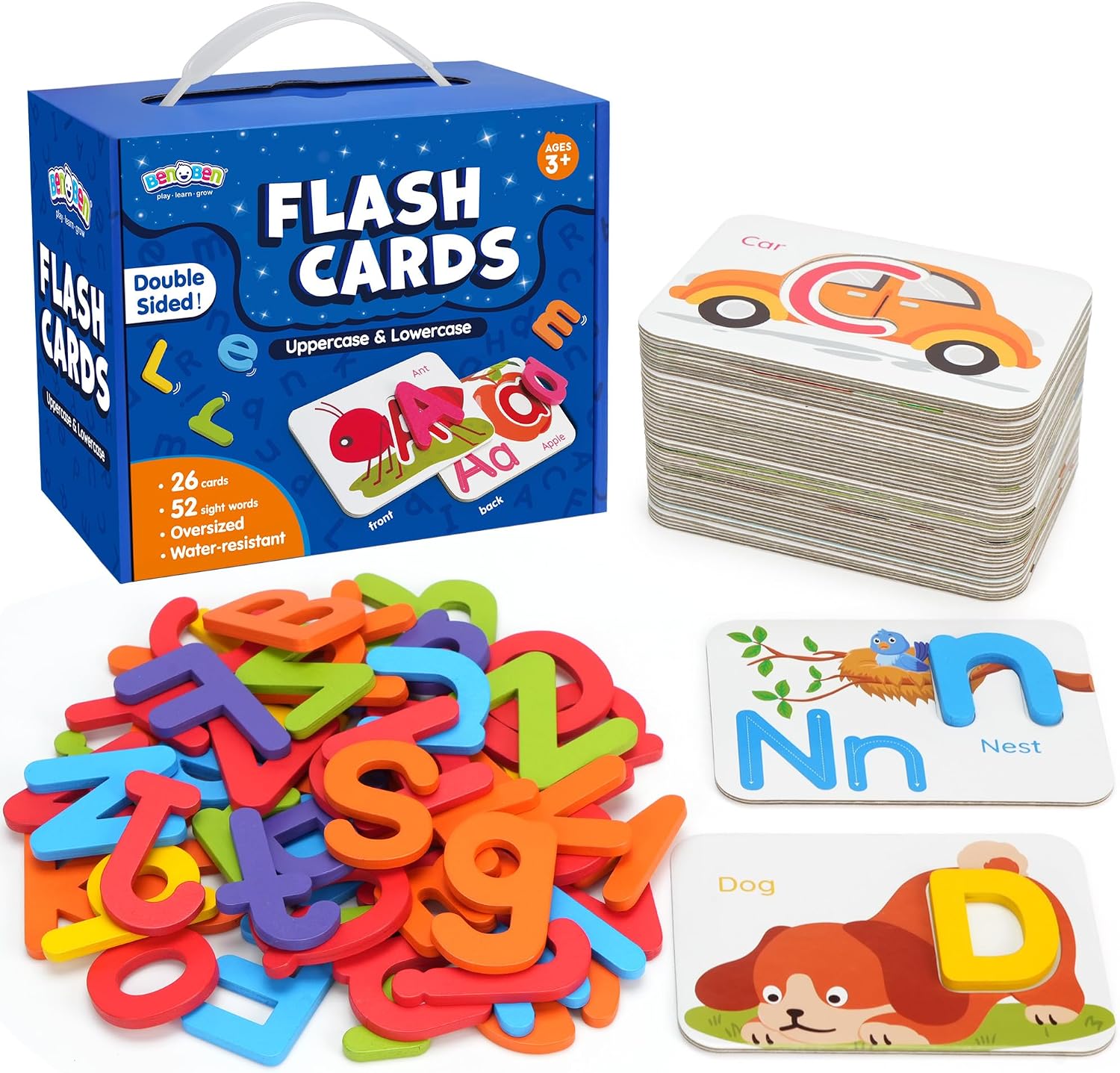 BenBen Alphabet Flash Cards, 52 Upper and Lowercase Wooden Letters, 26 Flashcards, Montessori ABC Learning Toys for Kids Ages 3-5, Preschool Learning Activities, Matching Game Puzzles BenBen Alphabet Flash Cards, 52 Upper and Lowercase Wooden Letters, 26 Flashcards, Montessori ABC Learning Toys for Kids Ages 3-5, Preschool Learning Activities, Matching Game Puzzles