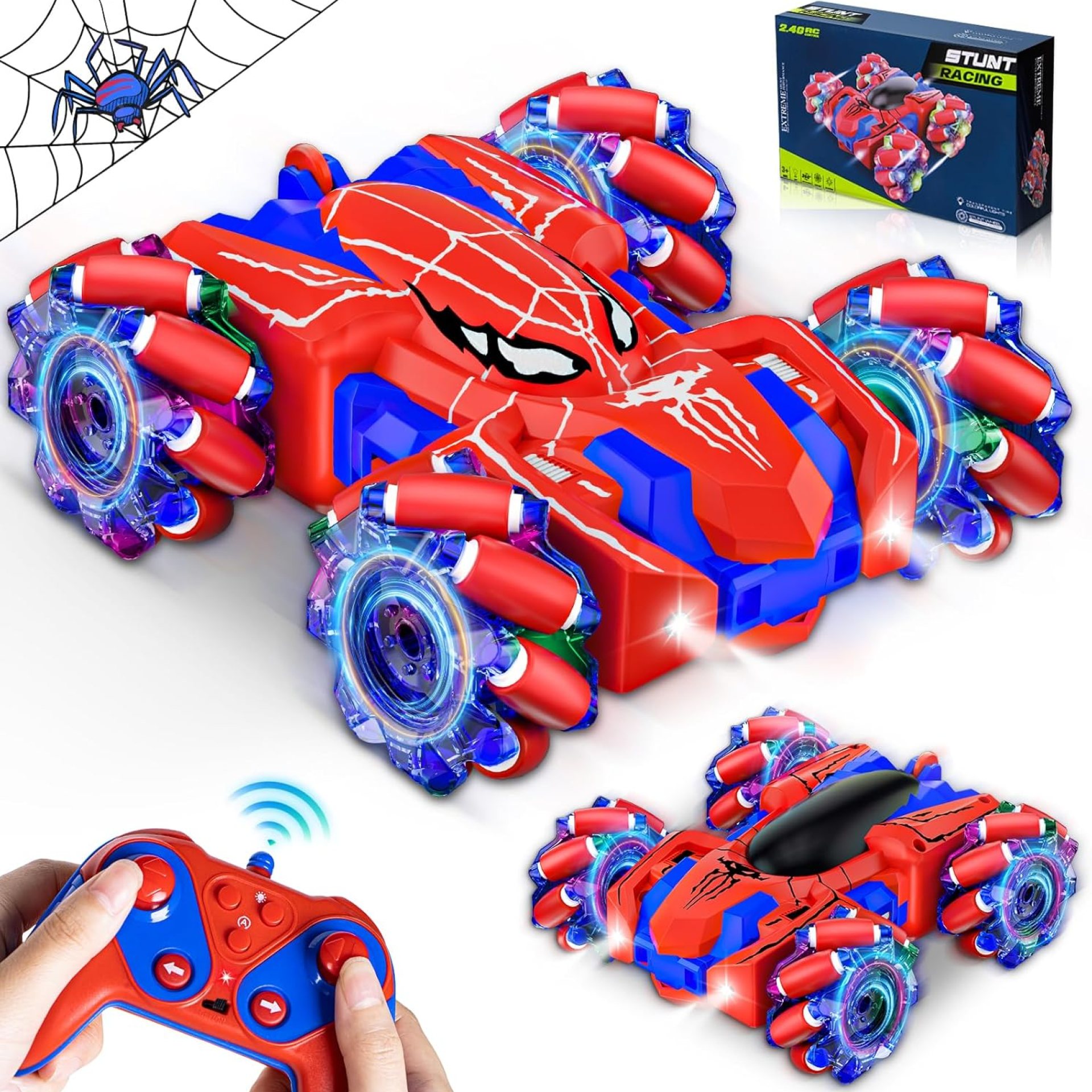 Spider Remote Control Car for Boys, Rechargeable RC Cars Toys with Cool Lights, 2.4Ghz Double Sided Drift RC Stunt Cars, 360°Rotating 4WD Off-Road Race Car for 4-6 6-12 Boy Kids Gifts Spider Remote Control Car for Boys, Rechargeable RC Cars Toys with Cool Lights, 2.4Ghz Double Sided Drift RC Stunt Cars, 360°Rotating 4WD Off-Road Race Car for 4-6 6-12 Boy Kids Gifts