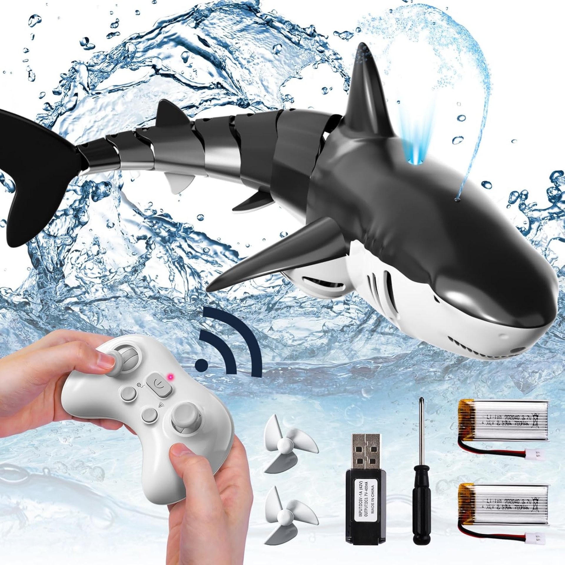 Bennol 2.4Ghz Remote Control Shark Toys for Boys Kids, 1:18 Scale High Simulation Shark for Pool, Electric RC Sharks Fish Toys with Light & Spray Water Function for 4 5 6 7 8 9 Year olds Kid Boys Bennol 2.4Ghz Remote Control Shark Toys for Boys Kids, 1:18 Scale High Simulation Shark for Pool, Electric RC Sharks Fish Toys with Light & Spray Water Function for 4 5 6 7 8 9 Year olds Kid Boys