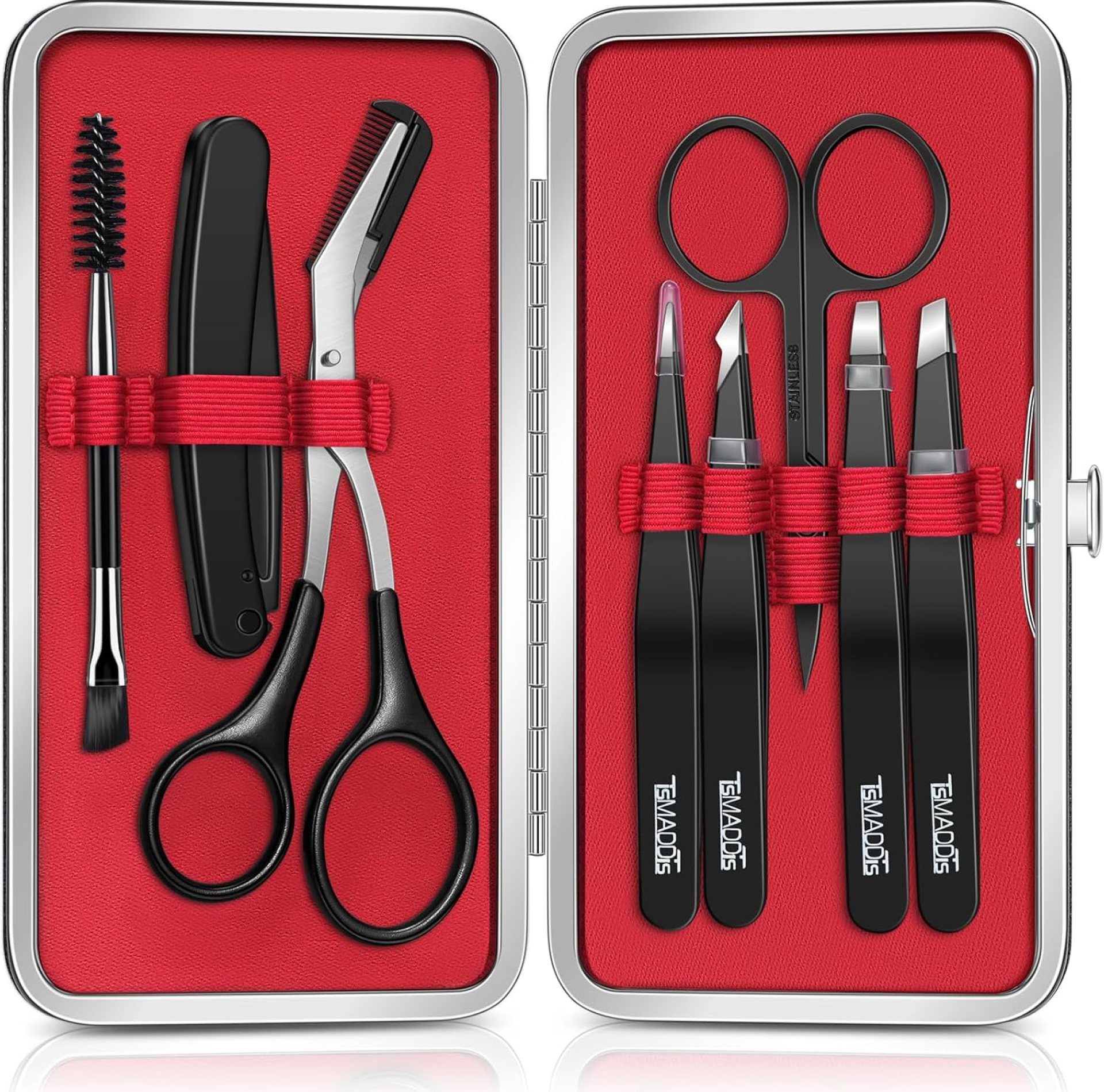 TsMADDTs Eyebrow Kit, 8 in 1 Eyebrow Trimmer Scissors, Tweezers for Women, Razor, Brush with Travel Bag, Tweezers Set for Women and Men, Professional Shaping Grooming Kit TsMADDTs Eyebrow Kit, 8 in 1 Eyebrow Trimmer Scissors, Tweezers for Women, Razor, Brush with Travel Bag, Tweezers Set for Women and Men, Professional Shaping Grooming Kit