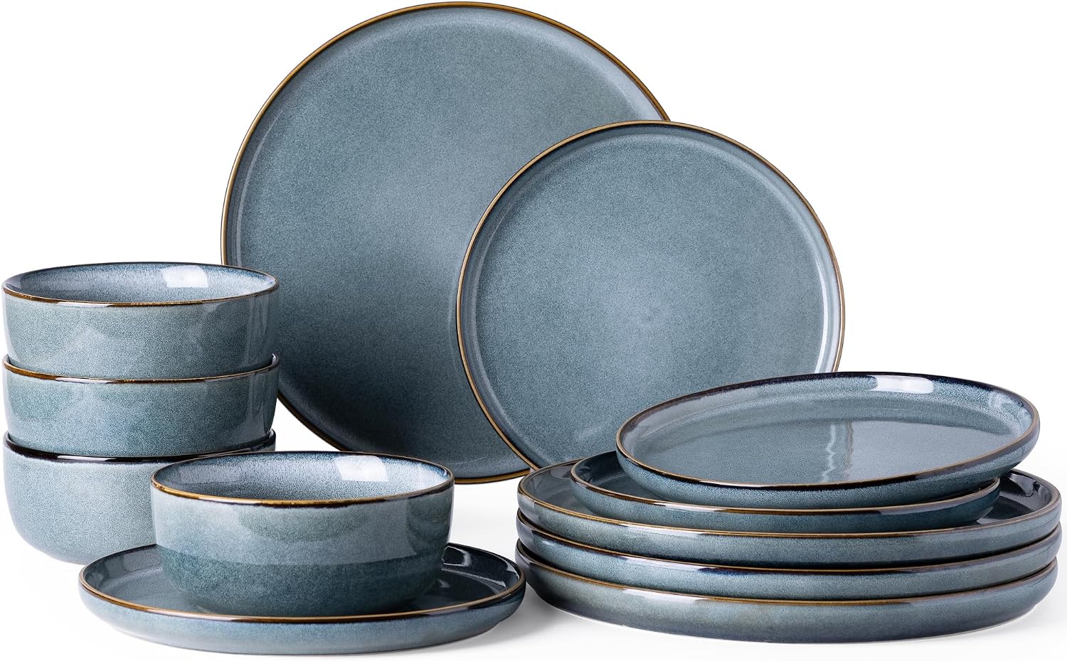GBHOME Ceramic Dinnerware Sets for 4, 12 Pieces Stoneware Plates and Bowls Sets, Reactive Glaze Dishes -Scratch Resistant, Dishwasher&Microwave Safe, Space Blue GBHOME Ceramic Dinnerware Sets for 4, 12 Pieces Stoneware Plates and Bowls Sets, Reactive Glaze Dishes -Scratch Resistant, Dishwasher&Microwave Safe, Space Blue