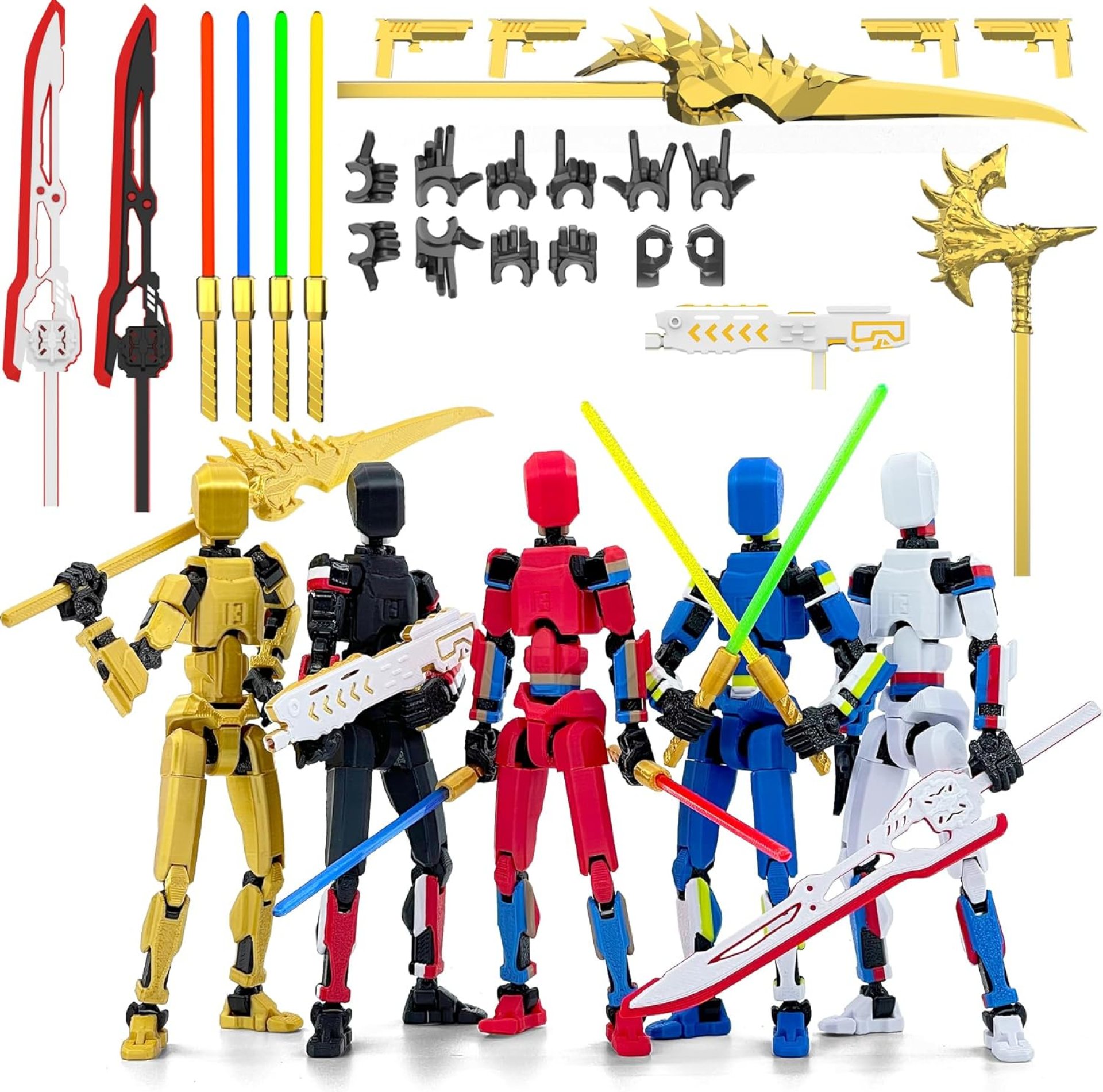 5-Pack T13 Action Figure Already Assembled, Multi-Colored Titan 13 Action Figure Set with Laser Saber 3D Printed T 13 Lucky Robo Dummy Nova 13 Action Figures, Figura de acción t13 5-Pack T13 Action Figure Already Assembled, Multi-Colored Titan 13 Action Figure Set with Laser Saber 3D Printed T 13 Lucky Robo Dummy Nova 13 Action Figures, Figura de acción t13