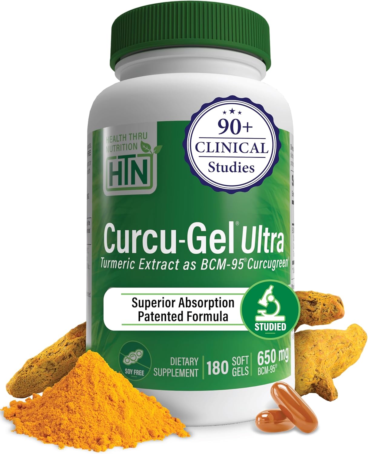 Health Thru Nutrition Curcu-Gel 650mg BCM-95® CurcuGreen Turmeric Curcumin | High Absorption | Healthy Inflammation Response | Clinically Studied | 3rd Party Tested | Non-GMO (Pack of 180) Health Thru Nutrition Curcu-Gel 650mg BCM-95® CurcuGreen Turmeric Curcumin | High Absorption | Healthy Inflammation Response | Clinically Studied | 3rd Party Tested | Non-GMO (Pack of 180)