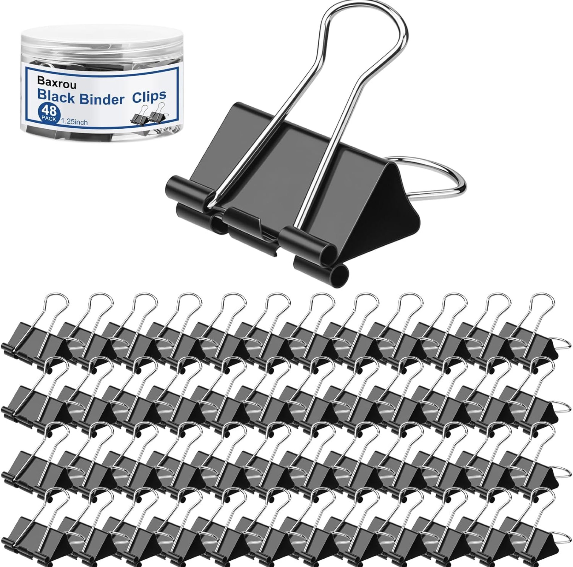 Medium Binder Clips 1.25 Inch (48 Pack) with Container,Binder Clips Medium Size, Big Paper Clips Clamps, Clips for Paperwork, for Office and Home Supplies School, Black Medium Binder Clips 1.25 Inch (48 Pack) with Container,Binder Clips Medium Size, Big Paper Clips Clamps, Clips for Paperwork, for Office and Home Supplies School, Black