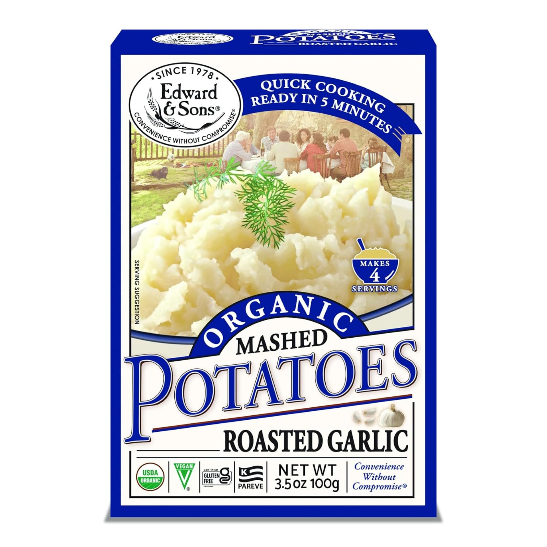 Edward & Sons Organic Roasted Garlic Mashed Potatoes – Instant Mashed Potatoes, Instant Potatoes, Organic Potato Flakes, Vegan – 3.5 Oz (Pack of 6) Edward & Sons Organic Roasted Garlic Mashed Potatoes – Instant Mashed Potatoes, Instant Potatoes, Organic Potato Flakes, Vegan – 3.5 Oz (Pack of 6)