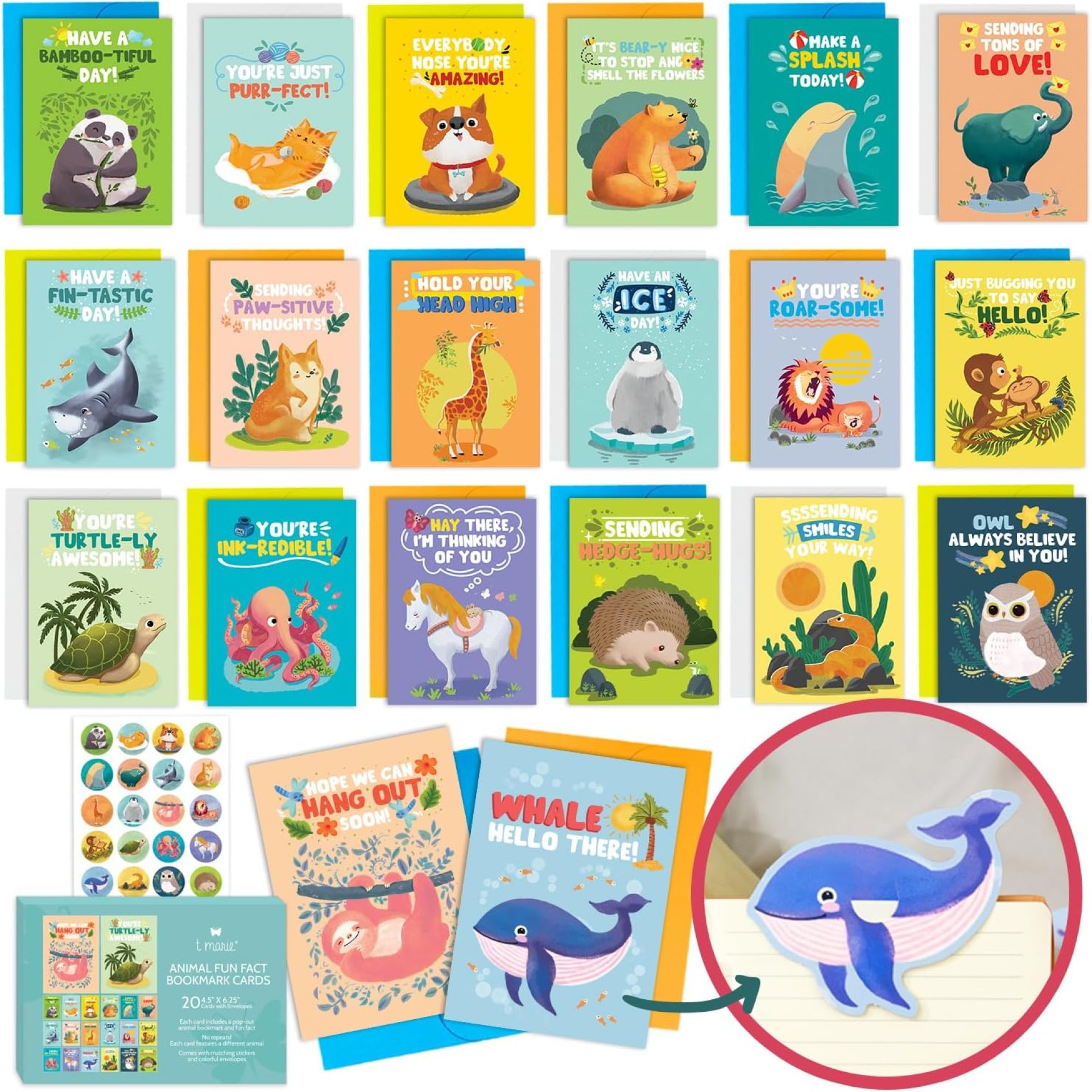 Animal Fun Fact Cards with Bookmarks – 20 Greeting Cards with Pop-Out Bookmark Mini Gifts – Punny, Funny Bulk Thinking of You Notecards for Kids, Grandkids, Teachers, Students, Friends, Family & More Animal Fun Fact Cards with Bookmarks – 20 Greeting Cards with Pop-Out Bookmark Mini Gifts – Punny, Funny Bulk Thinking of You Notecards for Kids, Grandkids, Teachers, Students, Friends, Family & More