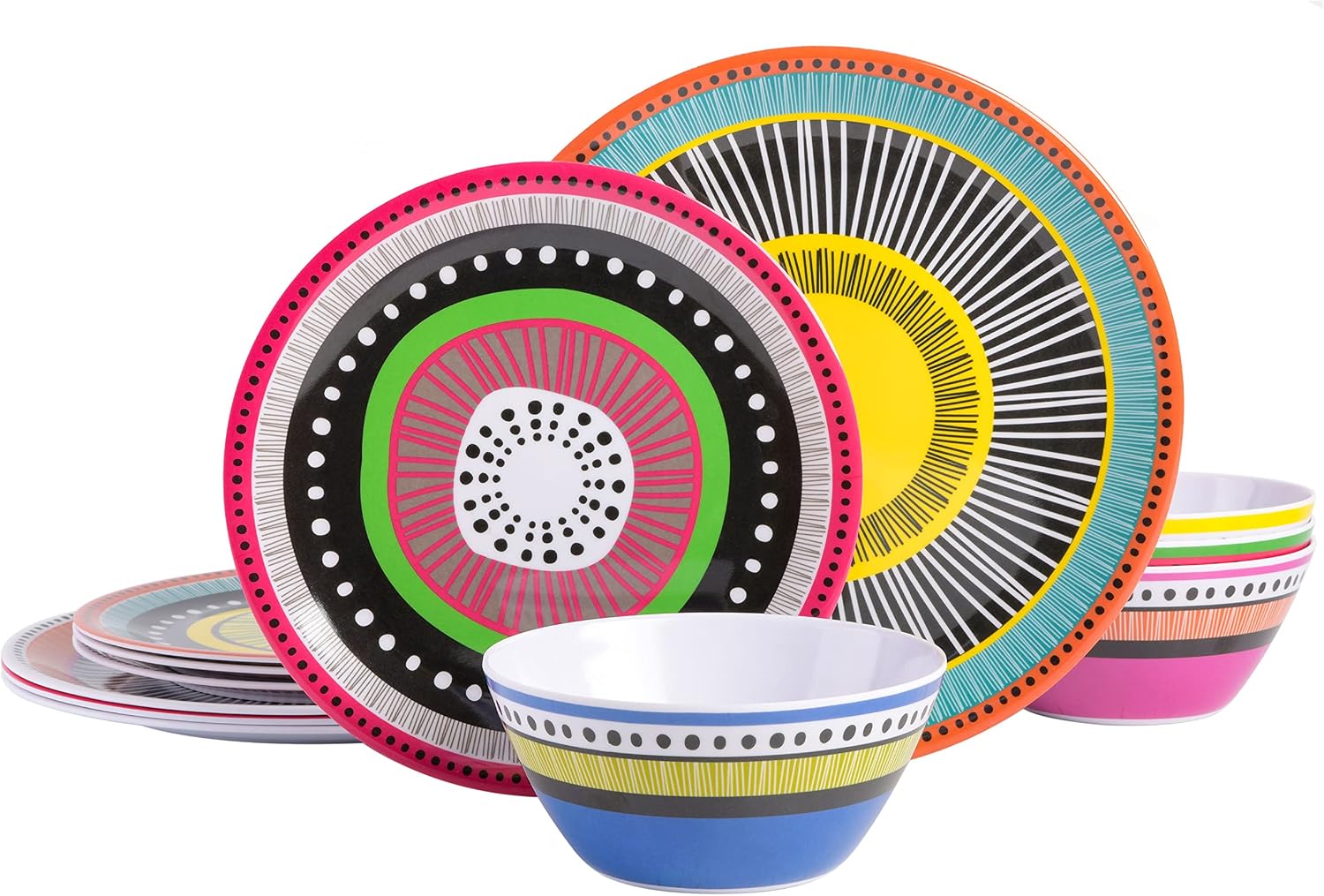 Gibson Home Almira Melamine Dinnerware, Assorted, Service for Four (12pcs) Gibson Home Almira Melamine Dinnerware, Assorted, Service for Four (12pcs)