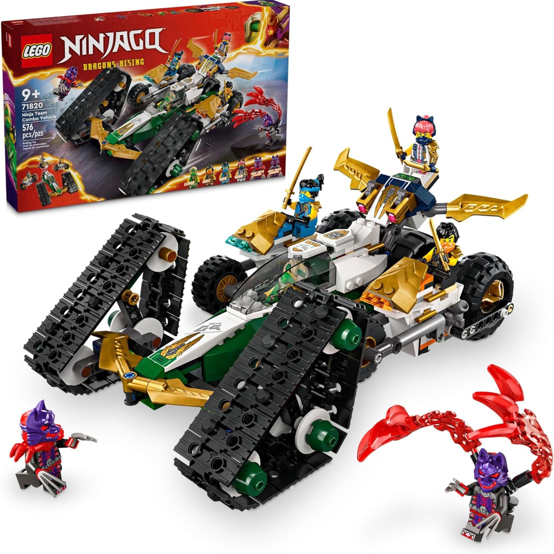 LEGO NINJAGO Ninja Team Combo Vehicle, 4 in 1 Ninja Playset for Kids with Glider, Off-Road Racer and 2 Motorcycle Toys, Birthday Gift for Boys and Girls, Ninja Toy with 6 Minifigures, 71820 LEGO NINJAGO Ninja Team Combo Vehicle, 4 in 1 Ninja Playset for Kids with Glider, Off-Road Racer and 2 Motorcycle Toys, Birthday Gift for Boys and Girls, Ninja Toy with 6 Minifigures, 71820