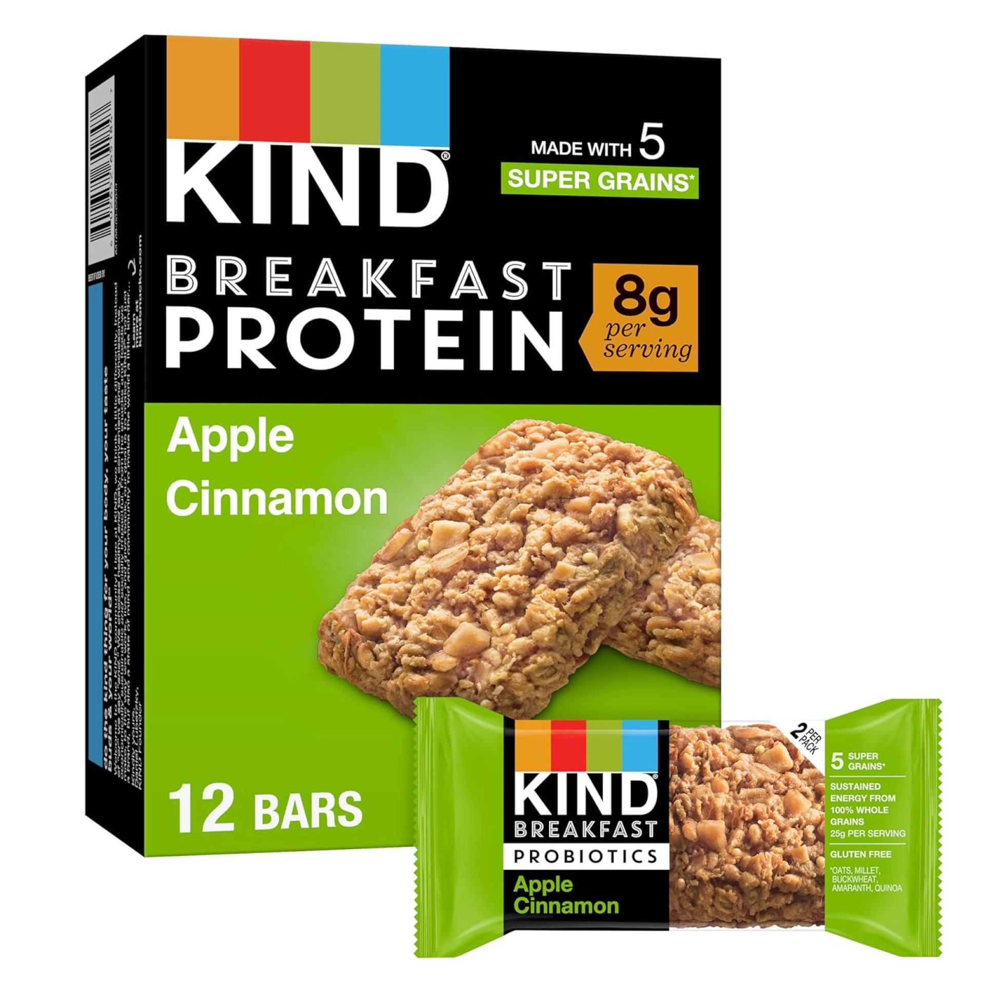 KIND Breakfast Protein, Healthy Snack Bar, Apple Cinnamon, Gluten Free Breakfast Bars, 8g Protein, 1.76OZ Packs, 6 Count KIND Breakfast Protein, Healthy Snack Bar, Apple Cinnamon, Gluten Free Breakfast Bars, 8g Protein, 1.76OZ Packs, 6 Count