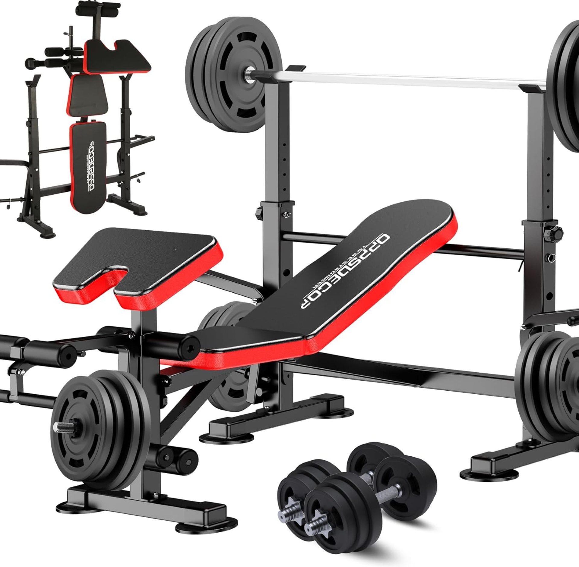 OPPSDECOR 660lbs 6 in 1 Weight Bench Set with Squat Rack Adjustable Workout Bench with Leg Developer Preacher Curl Rack Fitness Strength Training for Home Gym OPPSDECOR 660lbs 6 in 1 Weight Bench Set with Squat Rack Adjustable Workout Bench with Leg Developer Preacher Curl Rack Fitness Strength Training for Home Gym