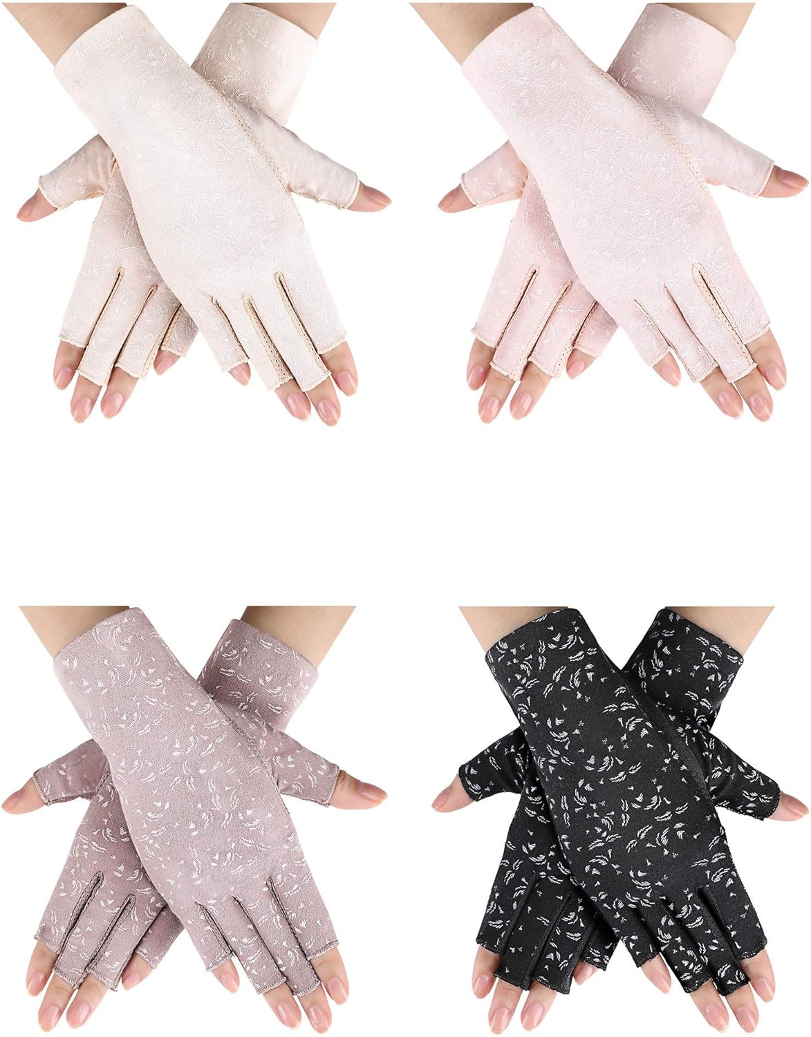 SATINIOR 4 Pairs Women Sunscreen Fingerless Gloves UV Protection Summer Sunblock Gloves for Driving, Medium SATINIOR 4 Pairs Women Sunscreen Fingerless Gloves UV Protection Summer Sunblock Gloves for Driving, Medium