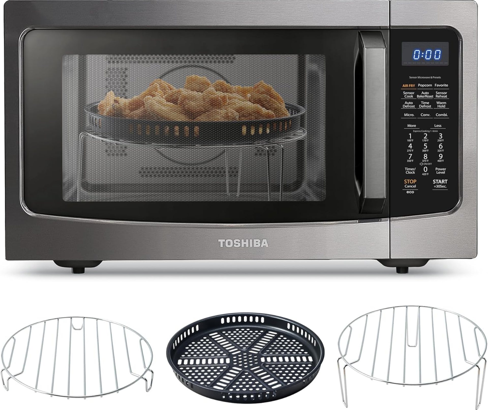 Toshiba Air Fryer Combo 4-in-1 Countertop Microwave Oven, Smart Sensor, Convection, Mute Function, Position Memory 13.6″ Turntable, 1.5 Cu Ft, 1000W, Black, ML-EC42P(BS) Toshiba Air Fryer Combo 4-in-1 Countertop Microwave Oven, Smart Sensor, Convection, Mute Function, Position Memory 13.6″ Turntable, 1.5 Cu Ft, 1000W, Black, ML-EC42P(BS)