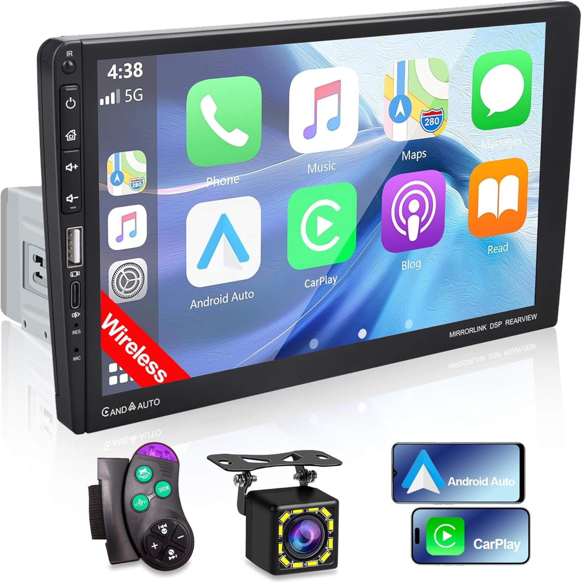 9 Inch Single DIN Car Stereo Radio with Wireless Apple CarPlay Android Auto, IPS 1024×600 Touch Screen, Bluetooth 5.2, FM Car Radio, Backup Camera, USB,Type-C, AUX Input,Online Navigation,One Din 9 Inch Single DIN Car Stereo Radio with Wireless Apple CarPlay Android Auto, IPS 1024×600 Touch Screen, Bluetooth 5.2, FM Car Radio, Backup Camera, USB,Type-C, AUX Input,Online Navigation,One Din