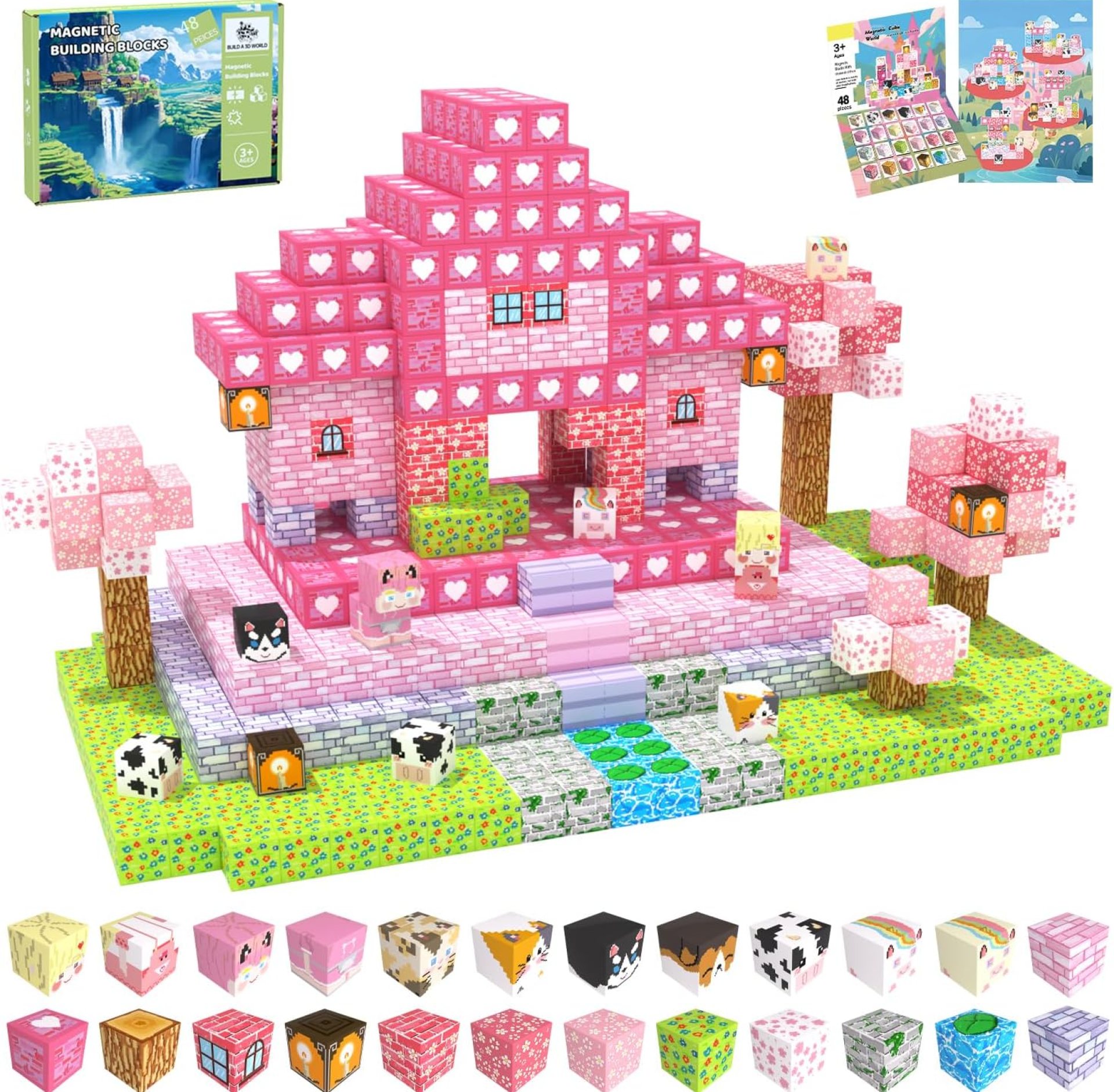 Magnetic Blocks, 48PCS Magnetic Tiles Building Blocks, Magnet Cubes STEM Sensory Game Toys Christmas Birthday Gifts for Kids Girls Age 3+ (Pink Forest) Magnetic Blocks, 48PCS Magnetic Tiles Building Blocks, Magnet Cubes STEM Sensory Game Toys Christmas Birthday Gifts for Kids Girls Age 3+ (Pink Forest)