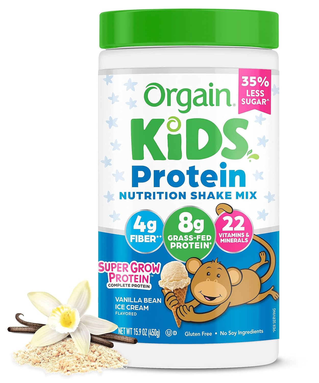 Orgain Kids Protein Powder Shake Mix, Vanilla Bean Ice Cream – 8g Grass-Fed Dairy Protein, 4g Fiber, 22 Vitamins & Minerals, Gluten Free, No Soy Ingredients, Adds Healthy Nutrients to Kids Snacks, 1lb Orgain Kids Protein Powder Shake Mix, Vanilla Bean Ice Cream – 8g Grass-Fed Dairy Protein, 4g Fiber, 22 Vitamins & Minerals, Gluten Free, No Soy Ingredients, Adds Healthy Nutrients to Kids Snacks, 1lb